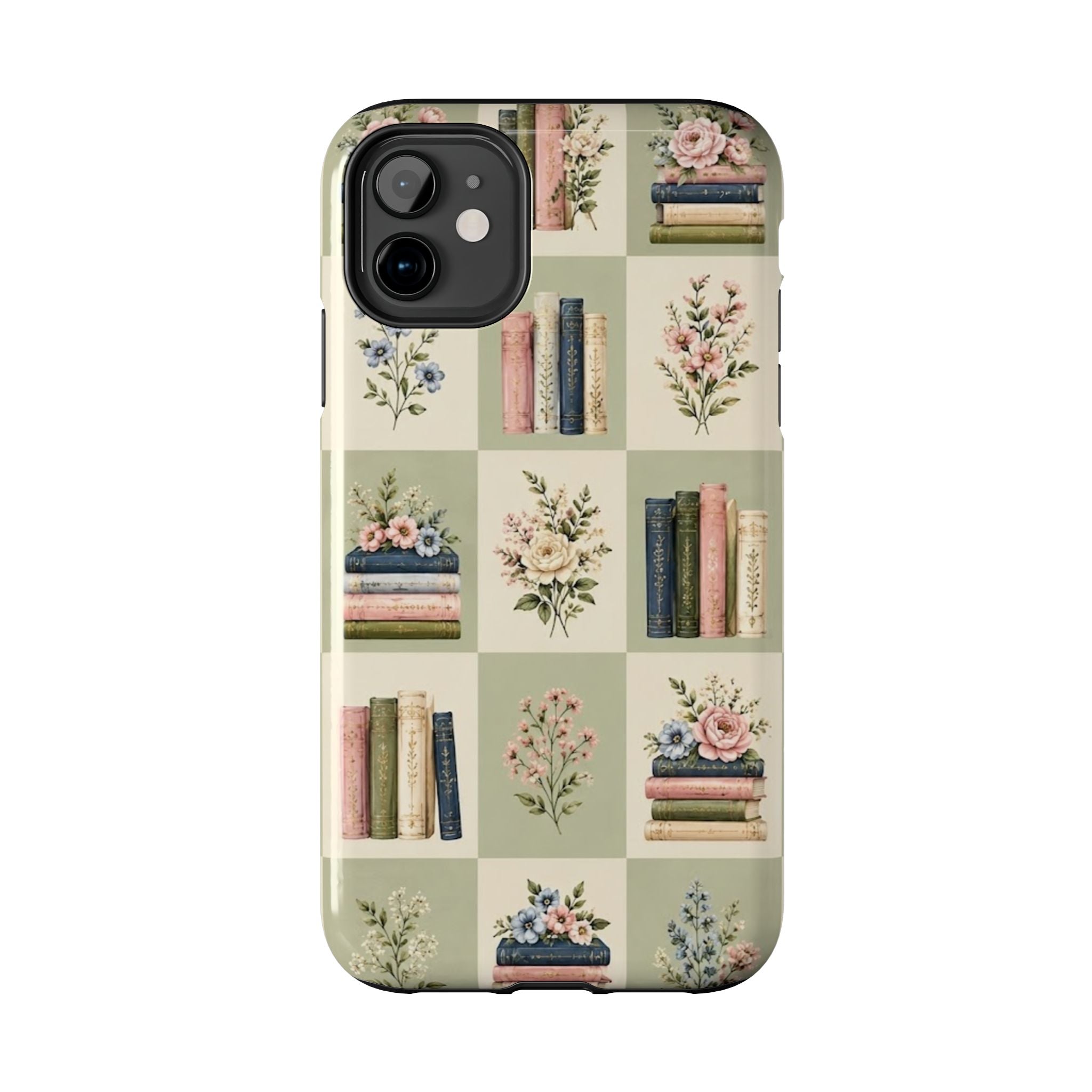 Floral Bookshelf Tough Phone Case — Vintage Floral & Stacked Books Pattern