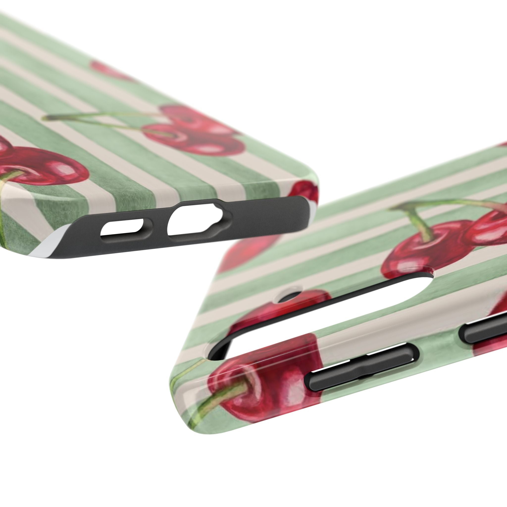 Cherry Stripe Tough Phone Case — Retro Watercolor Cherry Pattern Durable Phone Case