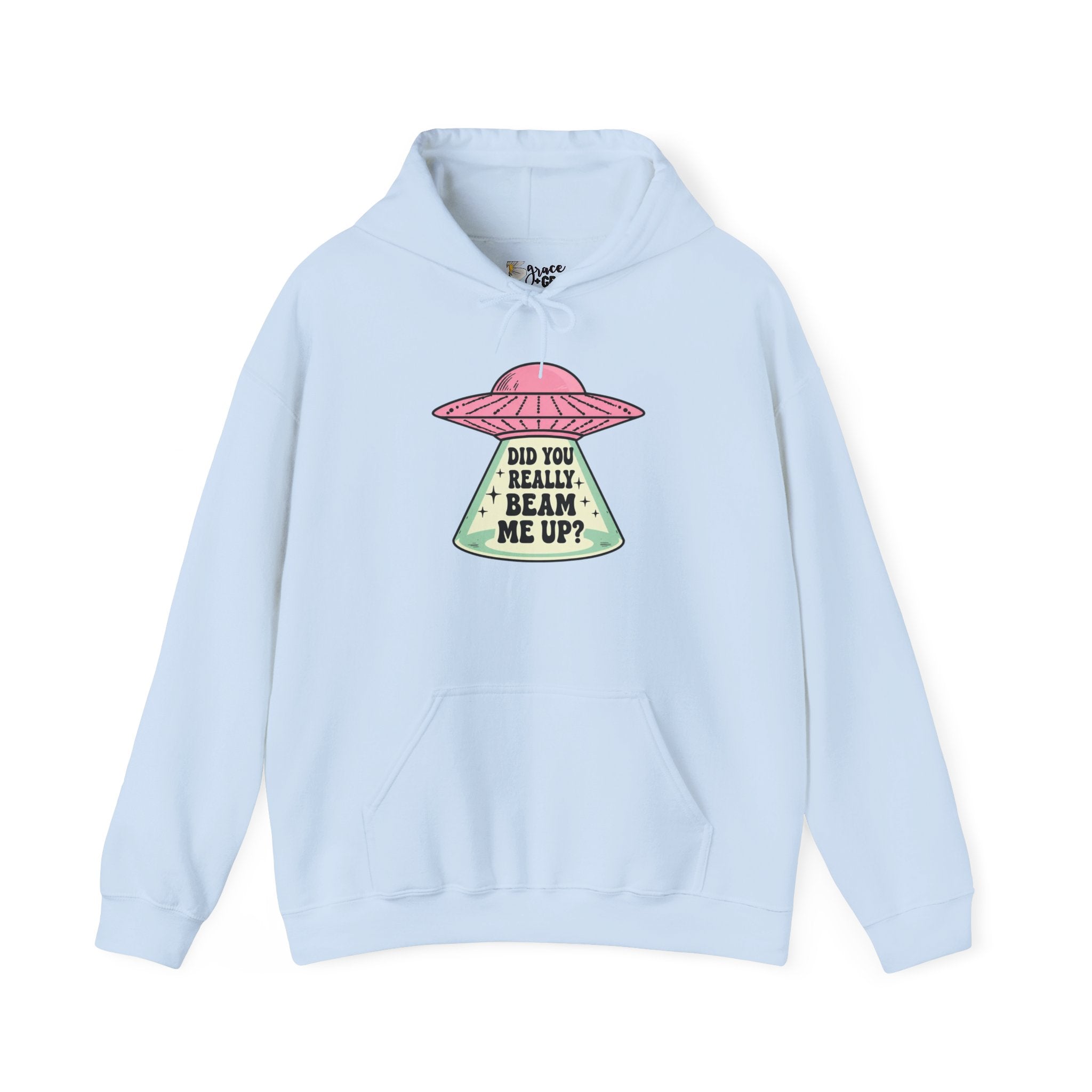 Alien UFO Hoodie — "Did You Really Beam Me Up?" Cute Retro Graphic Sweatshirt