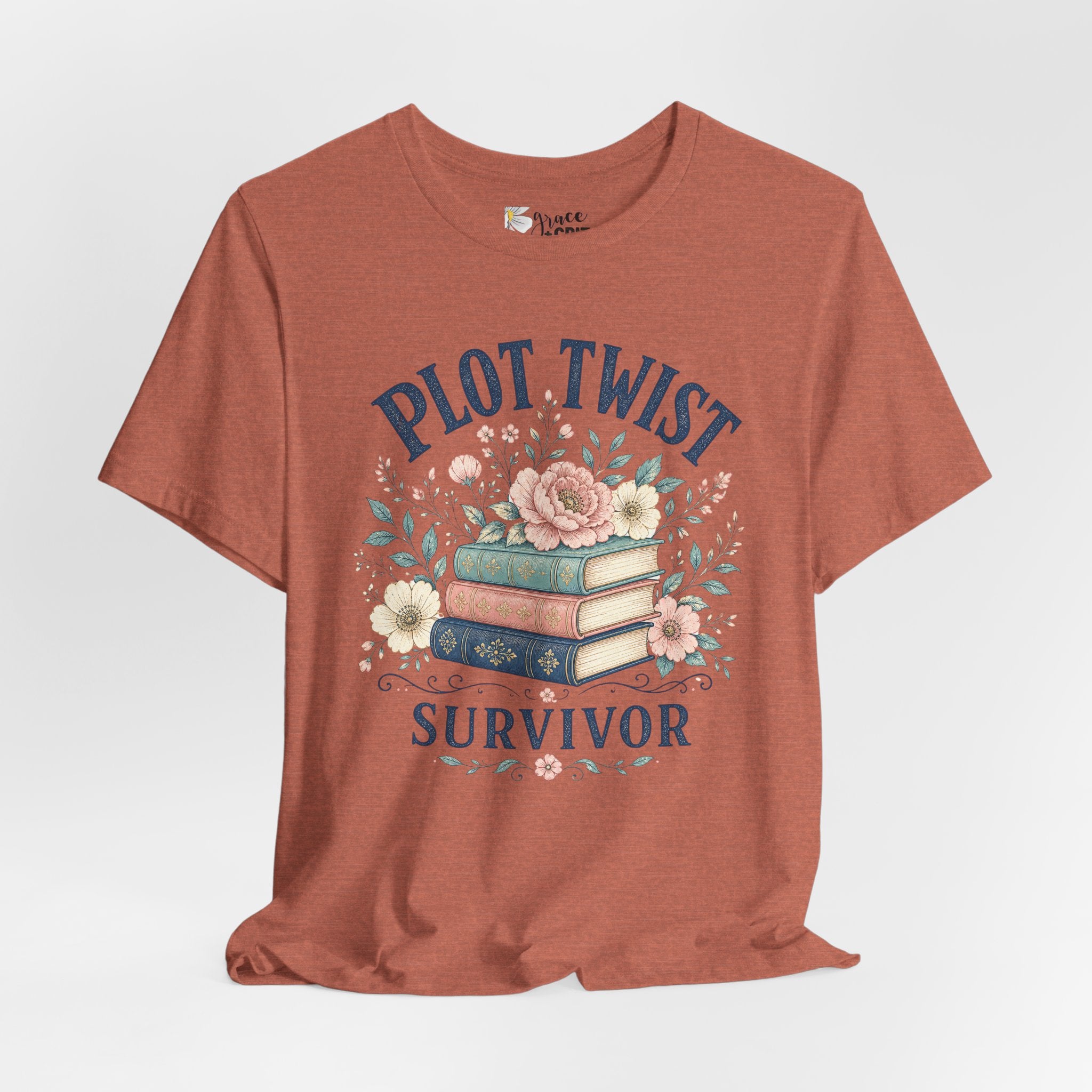 Plot Twist Survivor Tee — Floral Books Graphic T-Shirt for Book Lovers