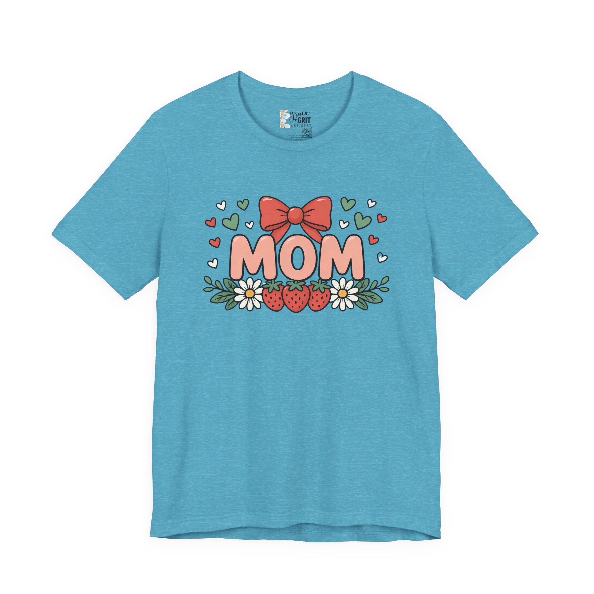 Mom Floral Bow T‑Shirt — Cute Strawberry & Daisy Mother's Day Tee