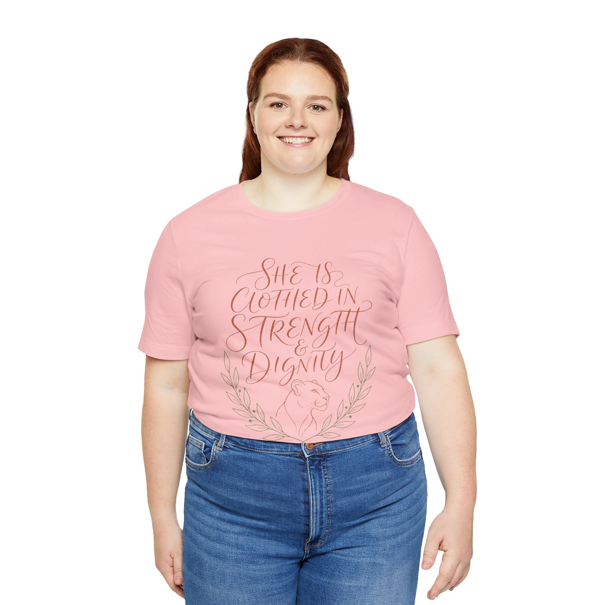 She Is Clothed in Strength & Dignity Tee — Inspirational Christian Women's Graphic T-Shirt