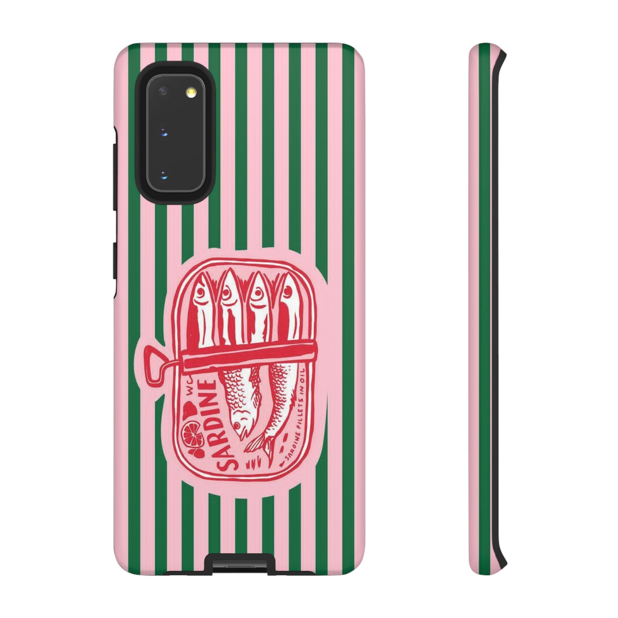 Sardine Stripe Phone Case — Retro Pink & Green Nautical Protection