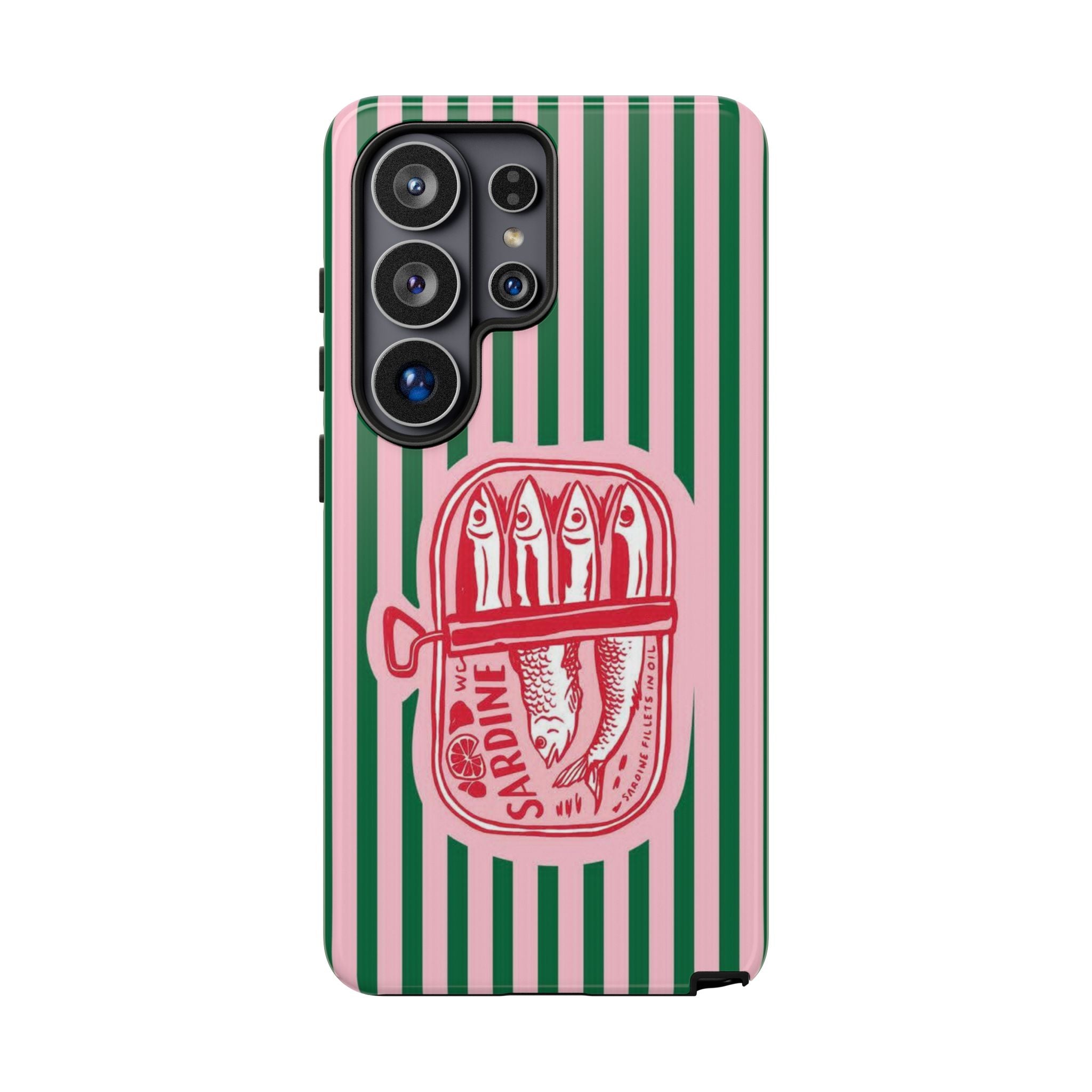 Sardine Stripe Phone Case — Retro Pink & Green Nautical Protection