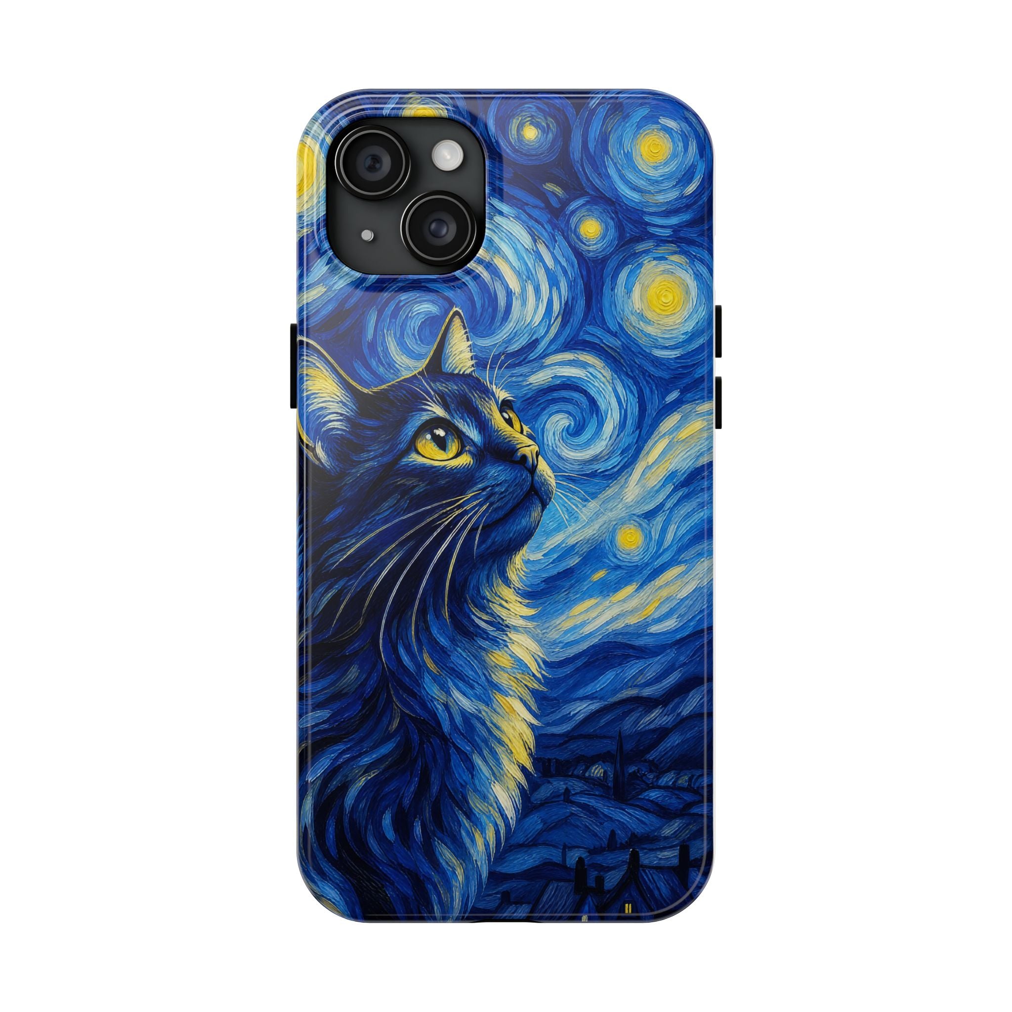 Starry Night Cat Tough Phone Case — Van Gogh Style Galaxy Kitten Protective Cover