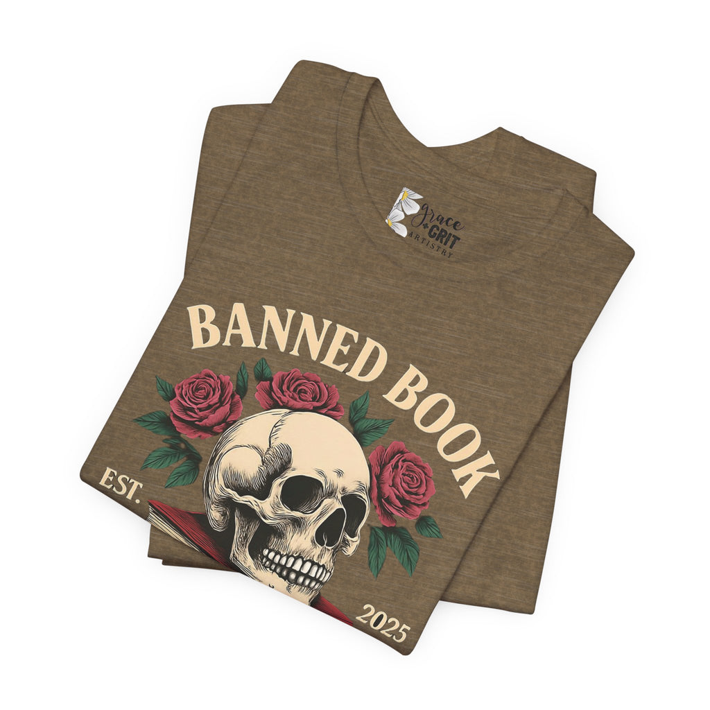 Banned Book Skull with Roses T-Shirt | Education Stack Tee