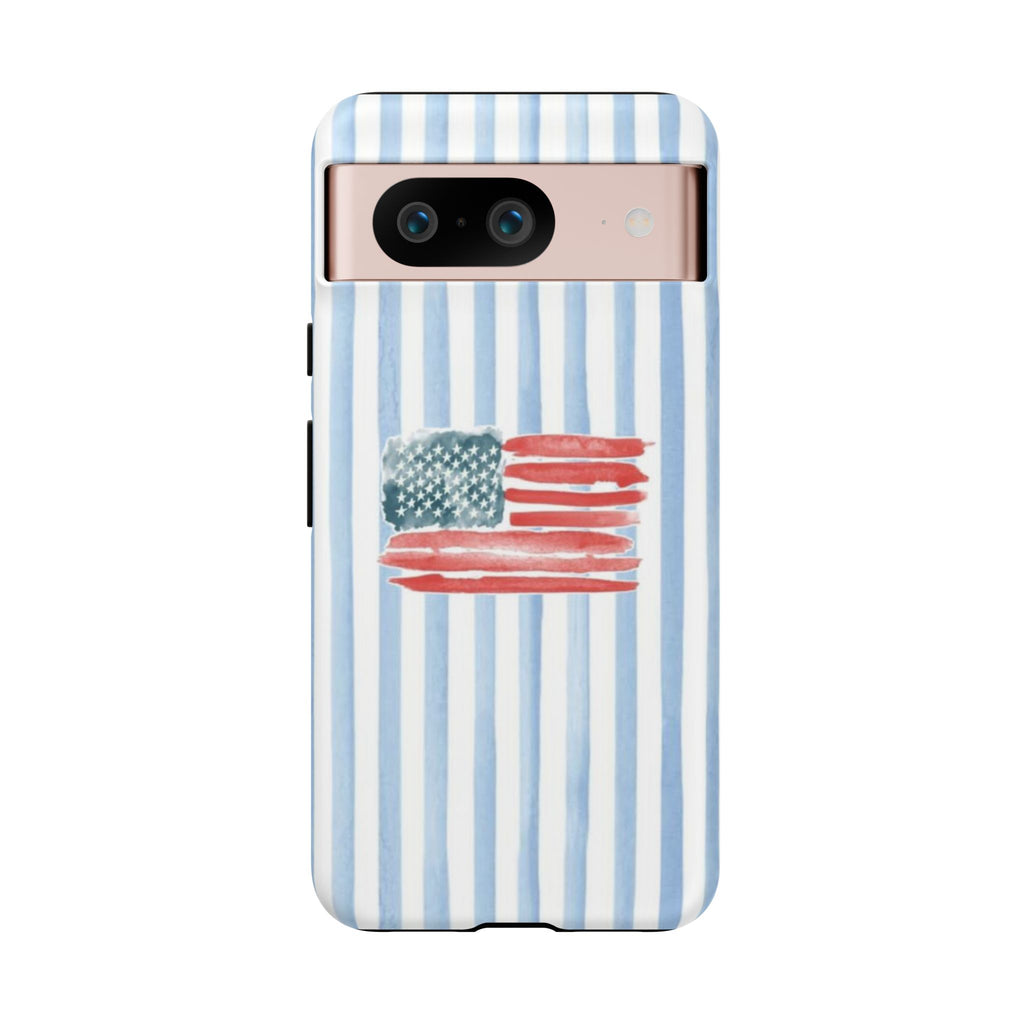 American Flag Watercolor Phone Case - Blue Stripe Tough Case