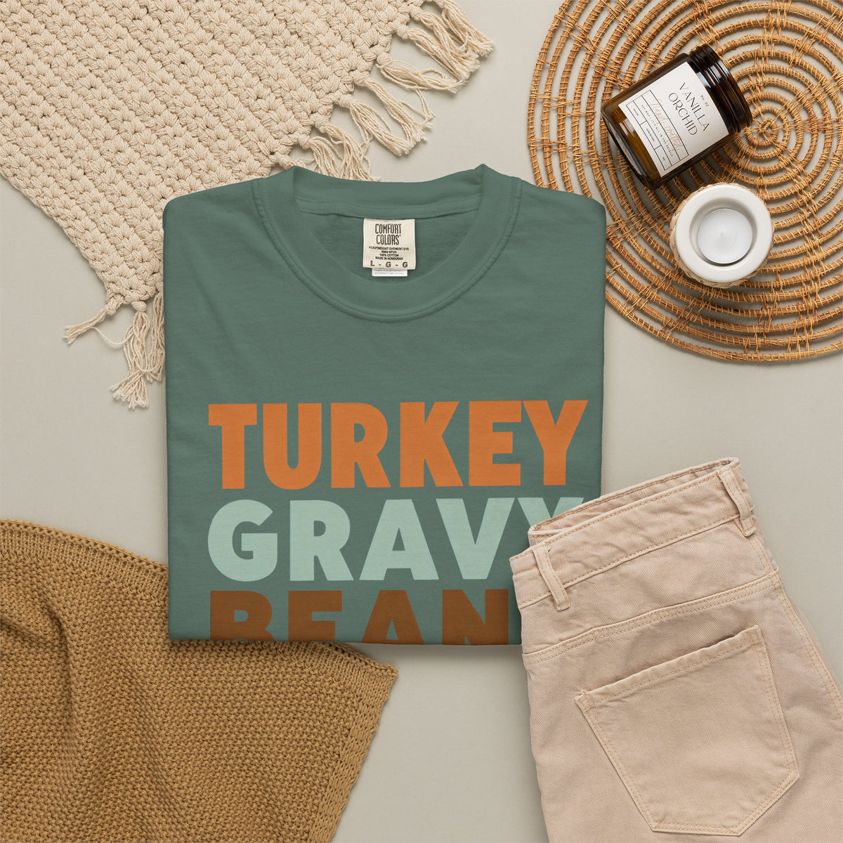 Turkey Gravy Beans and Rolls Casserole Thanksgiving T-Shirt