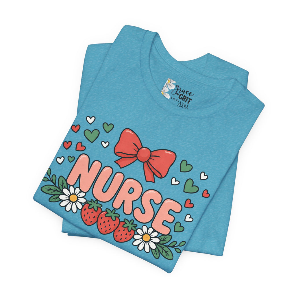 Nurse Floral Tee — Cute Strawberry & Bow Nurse T-Shirt