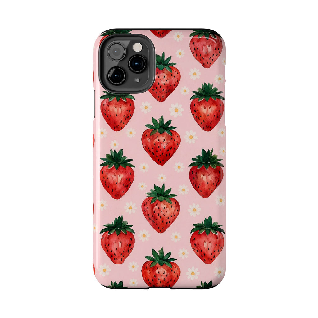 Strawberry Pattern Tough Phone Case — Cute Pink Fruit iPhone/Android Protection