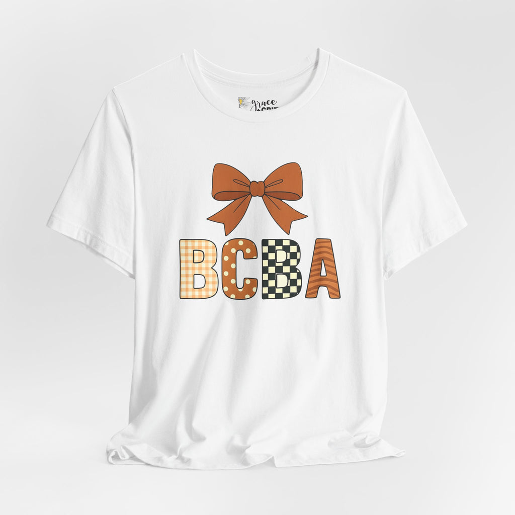 BCBA Monogram Tee | Bow Accent, Orange Plaid and Polka Dot Letters