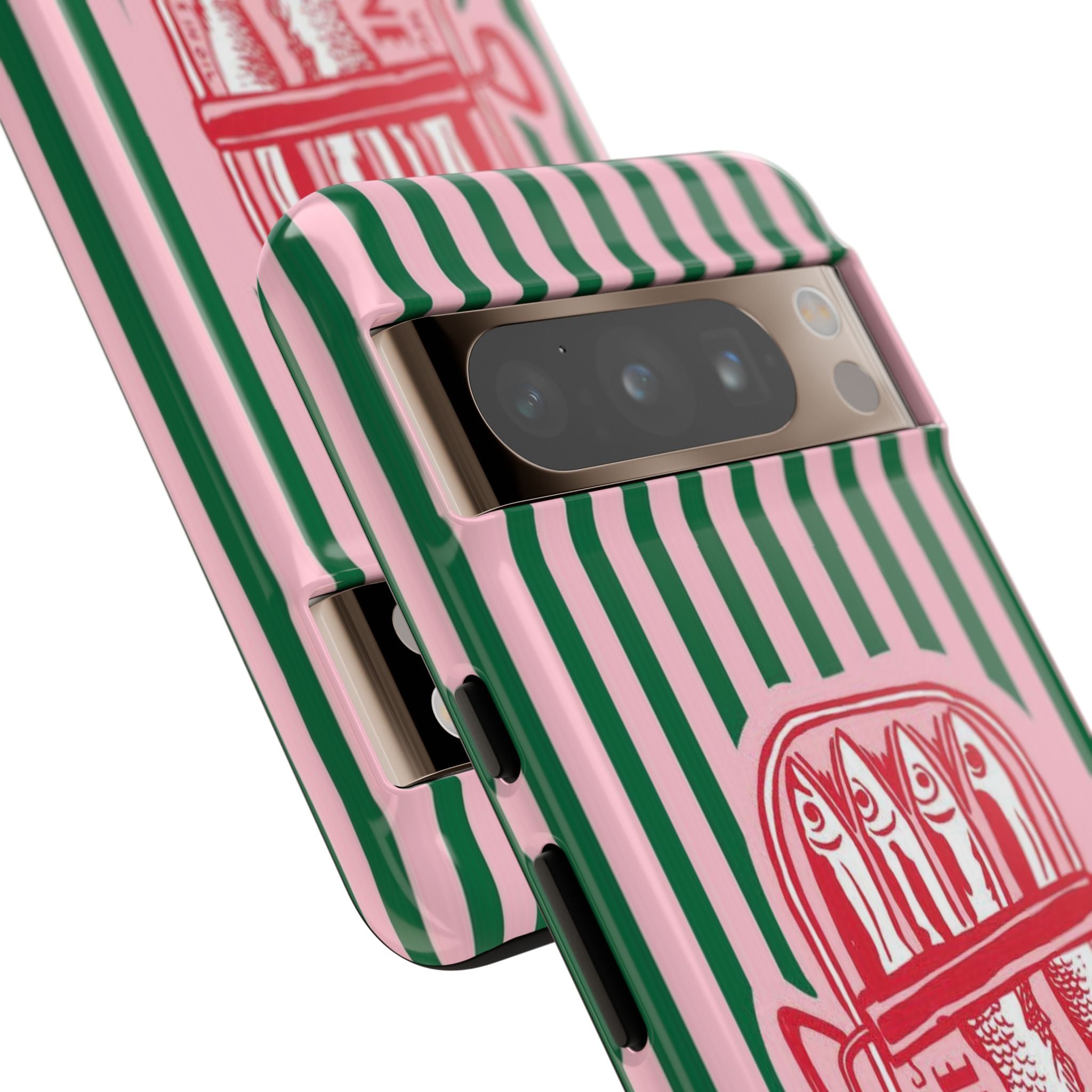 Sardine Stripe Phone Case — Retro Pink & Green Nautical Protection