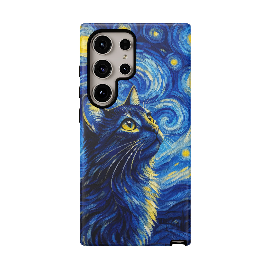 Starry Night Cat Phone Case — Van GoghStyle Blue Galaxy iPhone Cover