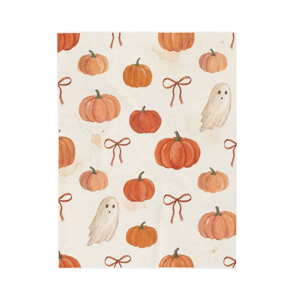 Velveteen Plush Blanket – Cute Halloween Pumpkins, Ghosts & Bows