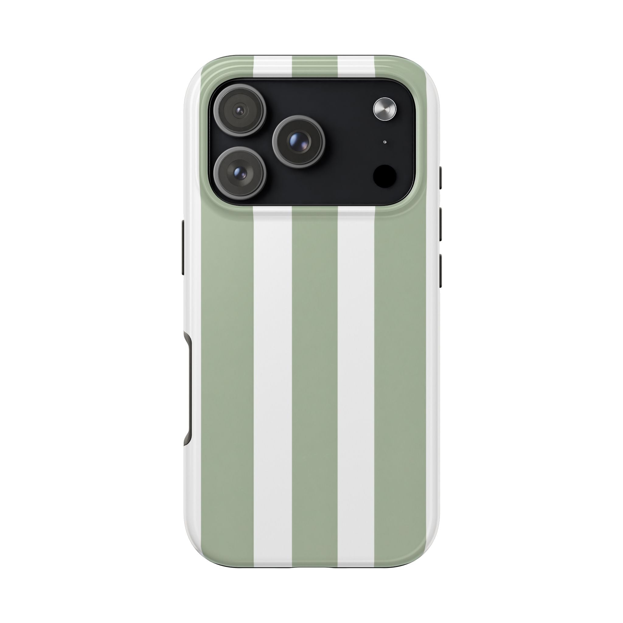 Sage & White Striped Tough Phone Case — Durable Protective Phone Cover