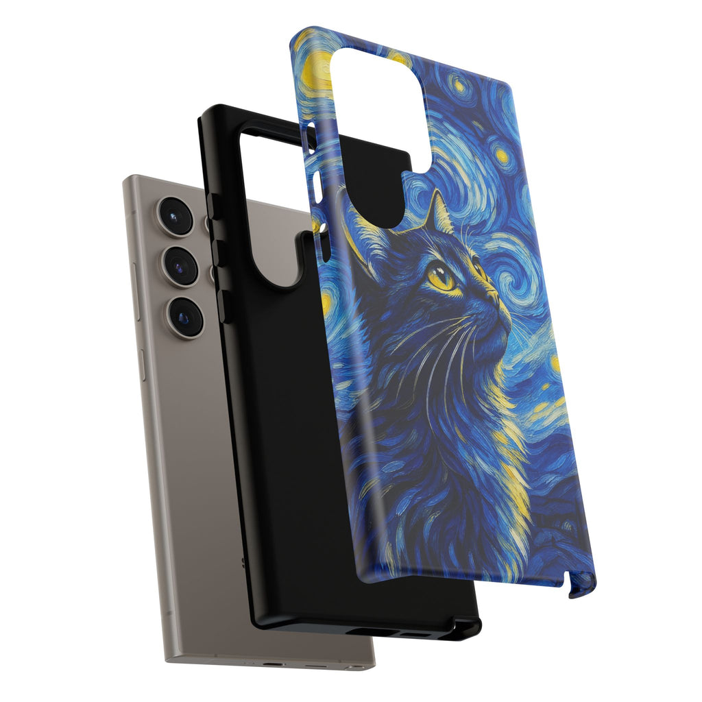 Starry Night Cat Phone Case — Van GoghStyle Blue Galaxy iPhone Cover