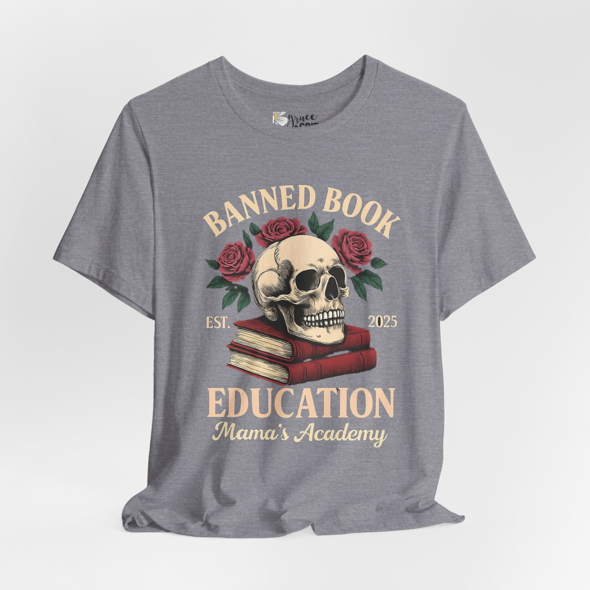 Banned Book Skull with Roses T-Shirt | Education Stack Tee