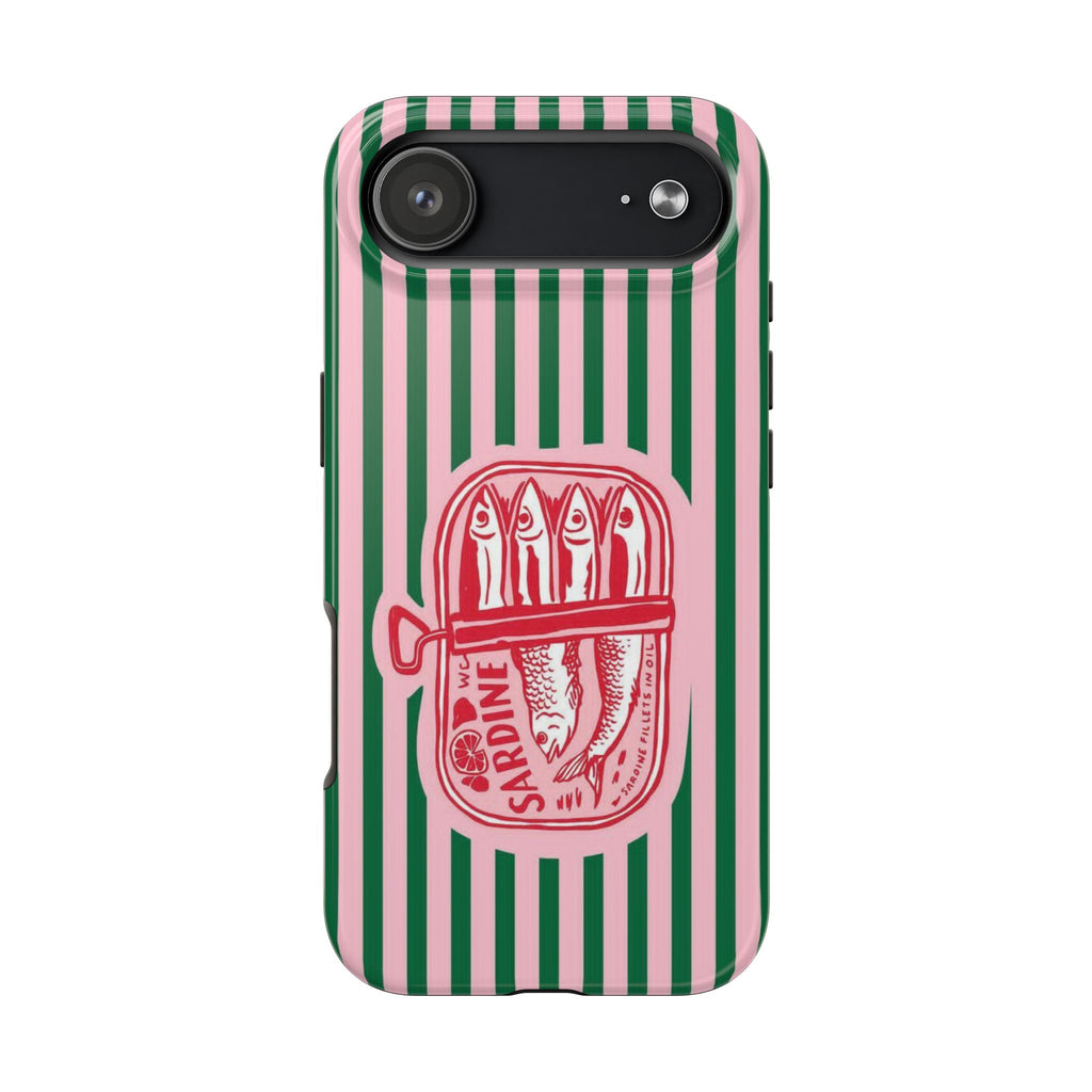 Sardine Stripes Tough Phone Case — Retro Pink & Green Protective Phone Cover