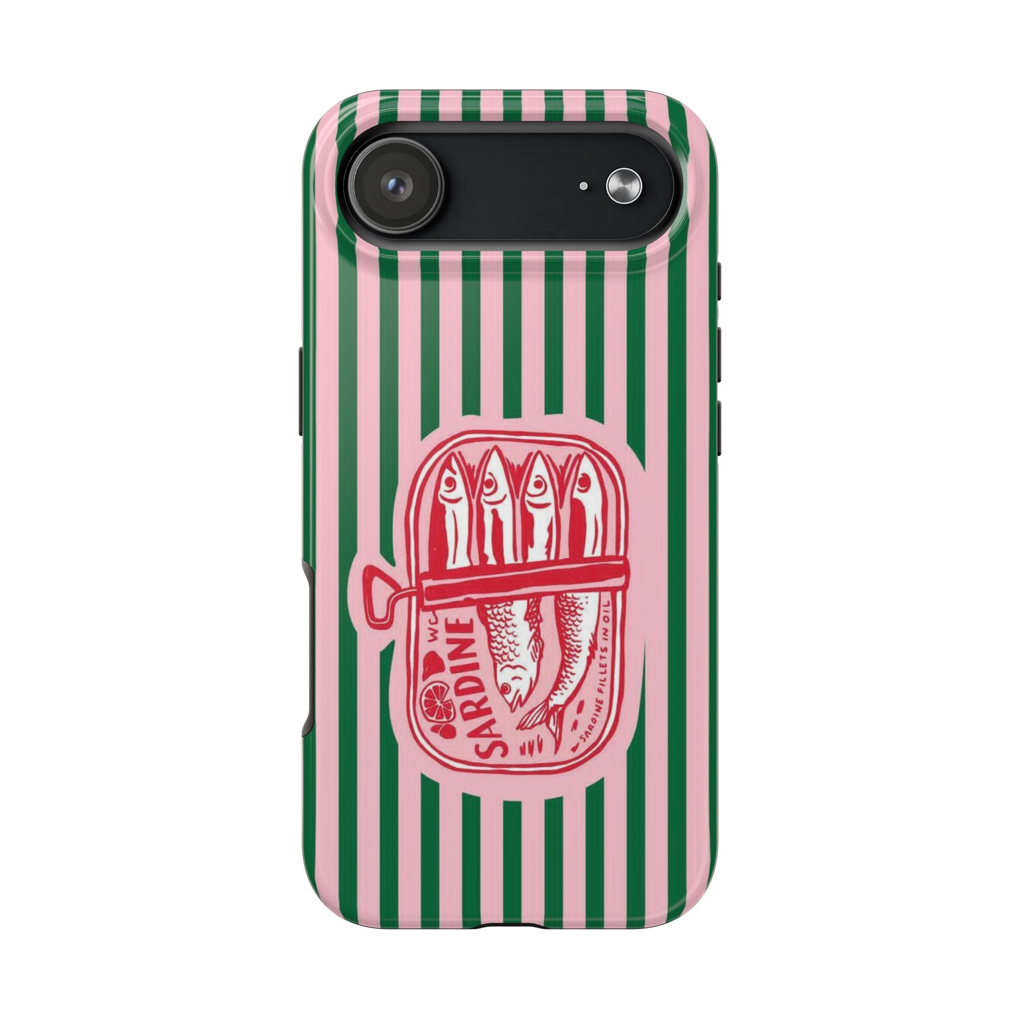 Sardine Stripes Tough Phone Case — Retro Pink & Green Protective Phone Cover