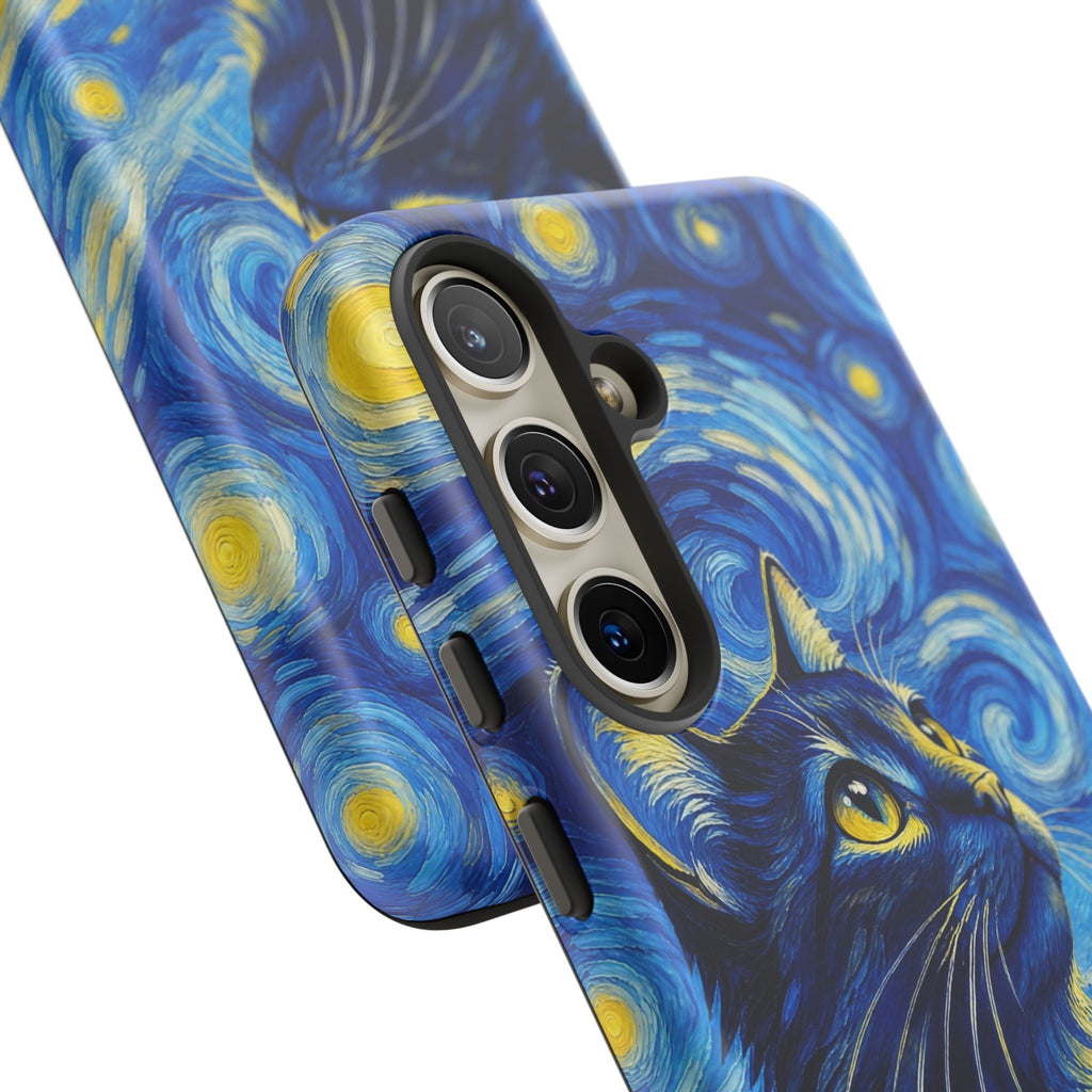 Starry Night Cat Phone Case — Van GoghStyle Blue Galaxy iPhone Cover