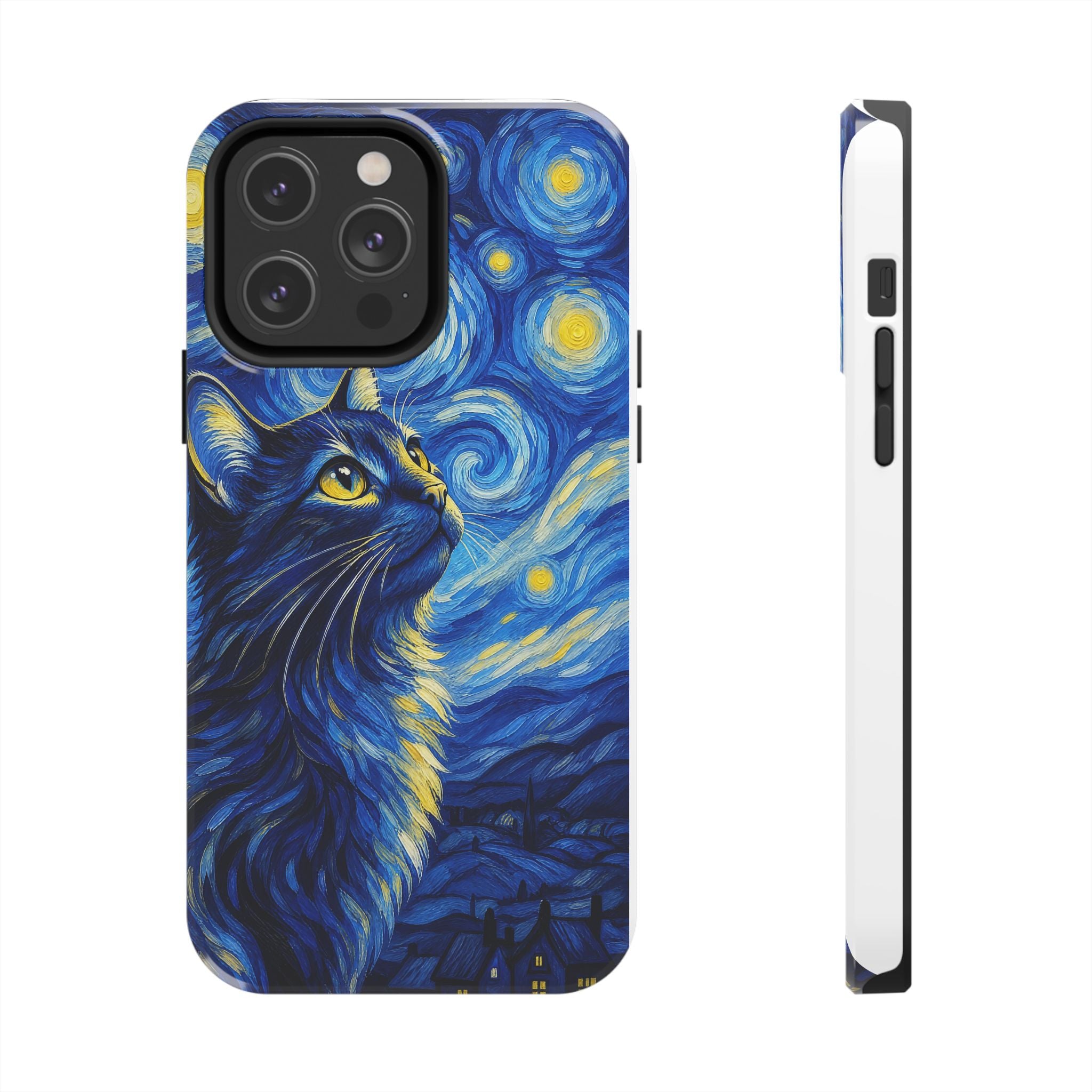 Starry Night Cat Tough Phone Case — Van Gogh Style Galaxy Kitten Protective Cover