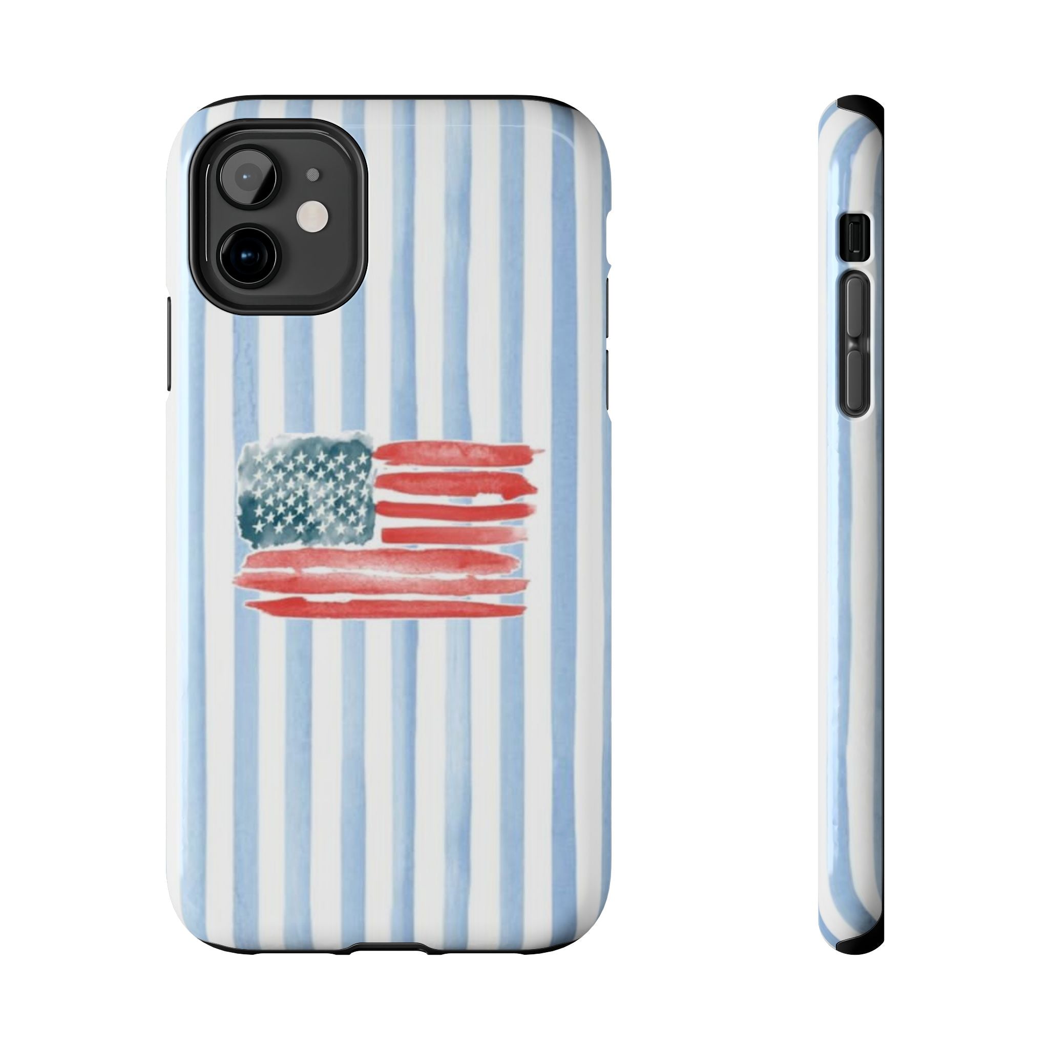 American Flag Watercolor Tough Phone Case — Blue Striped Patriotic Phone Case