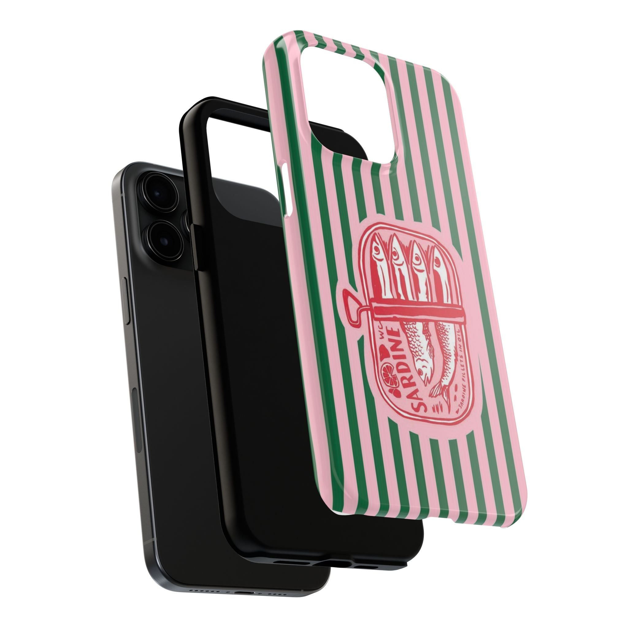 Sardine Stripes Tough Phone Case — Retro Pink & Green Protective Phone Cover