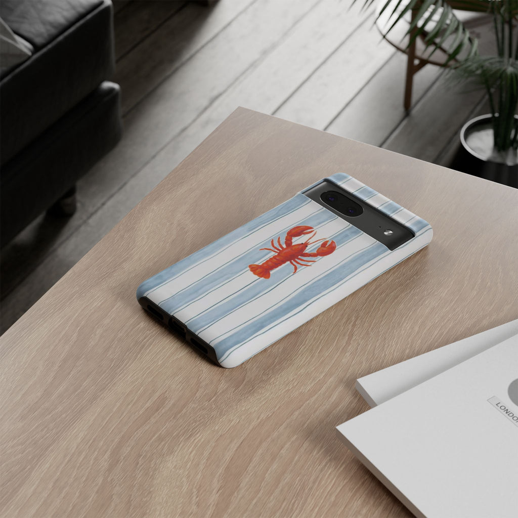 Lobster Stripe Phone Case — Nautical Blue & White Protective Cover