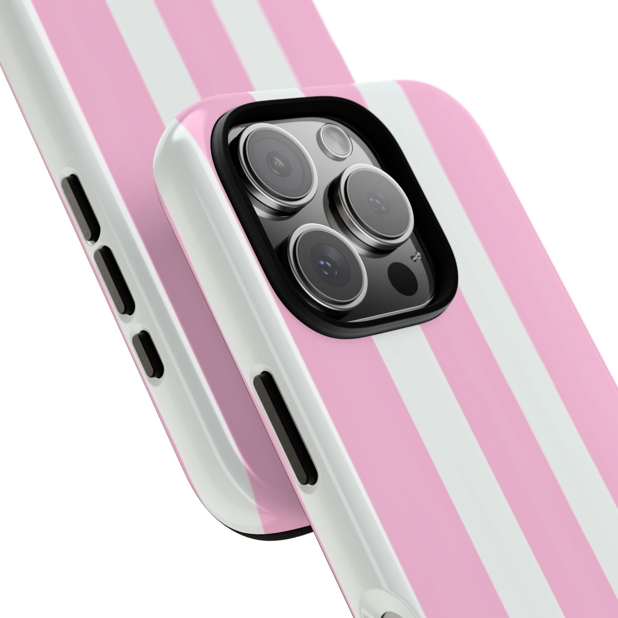 Pink & White Striped Tough Phone Case — Durable Protective Phone Cover