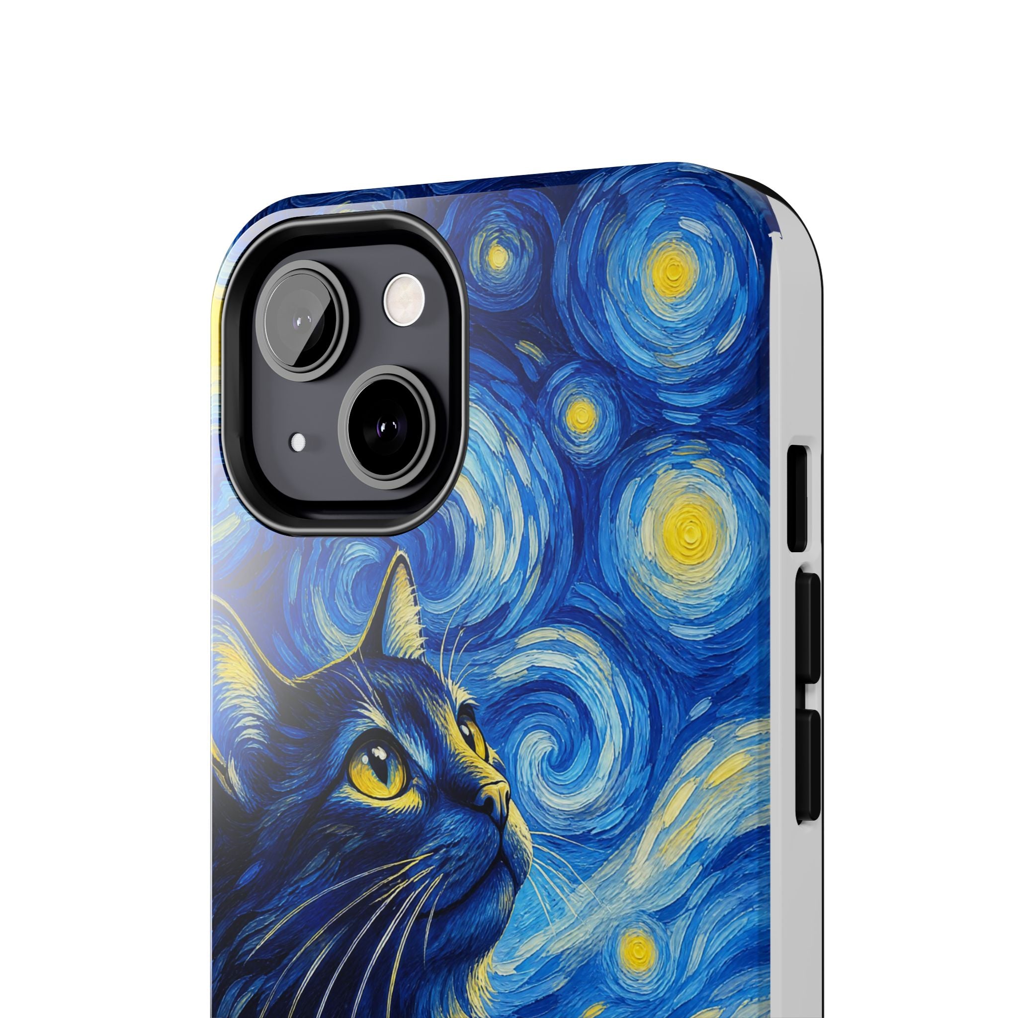 Starry Night Cat Tough Phone Case — Van Gogh Style Galaxy Kitten Protective Cover