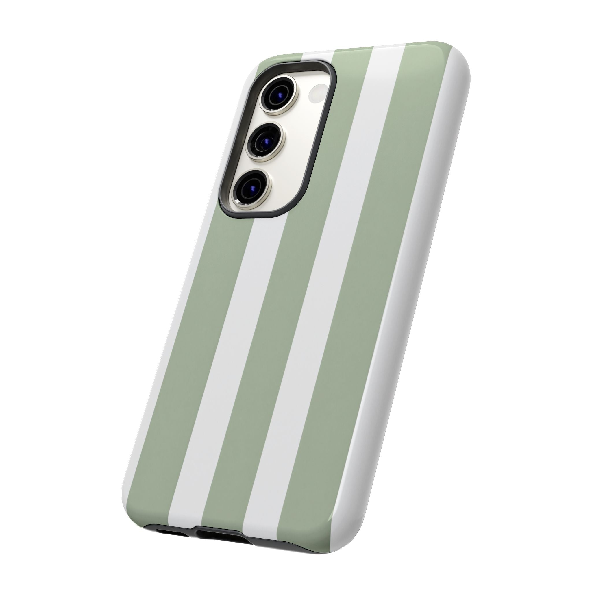 Striped Sage Tough Phone Case — Durable Green & White Vertical Stripe Phone Cover