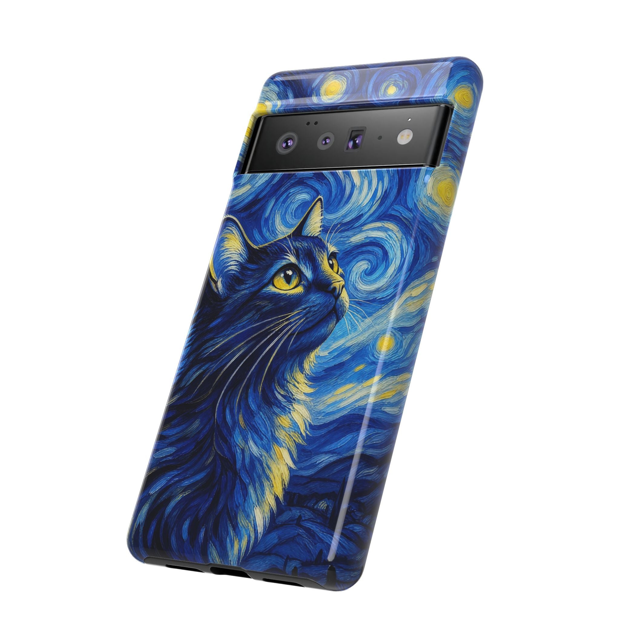 Starry Night Cat Phone Case — Van GoghStyle Blue Galaxy iPhone Cover