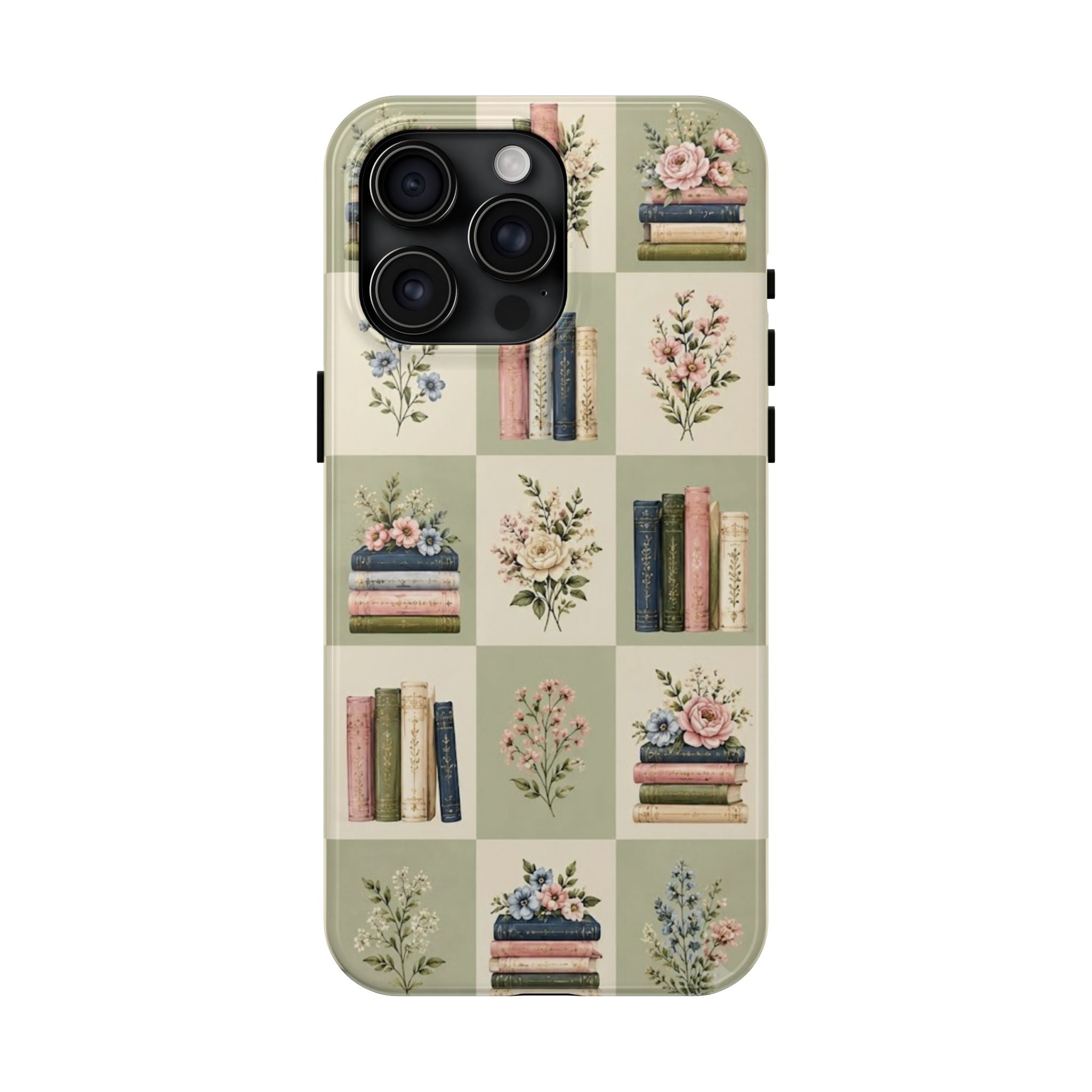 Floral Bookshelf Tough Phone Case — Vintage Floral & Stacked Books Pattern