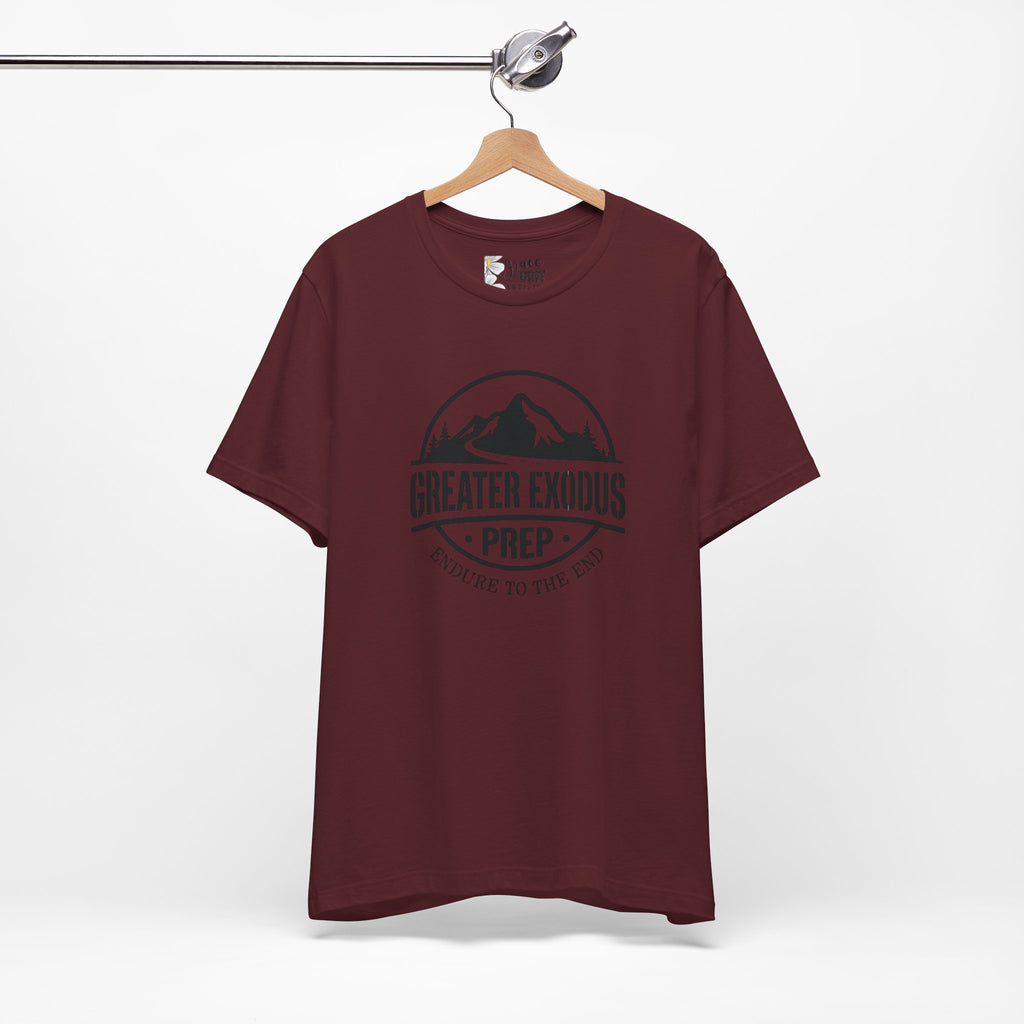 Greater Exodus Prep T-Shirt — Mountain Logo “Endure to the End” Adventure Tee