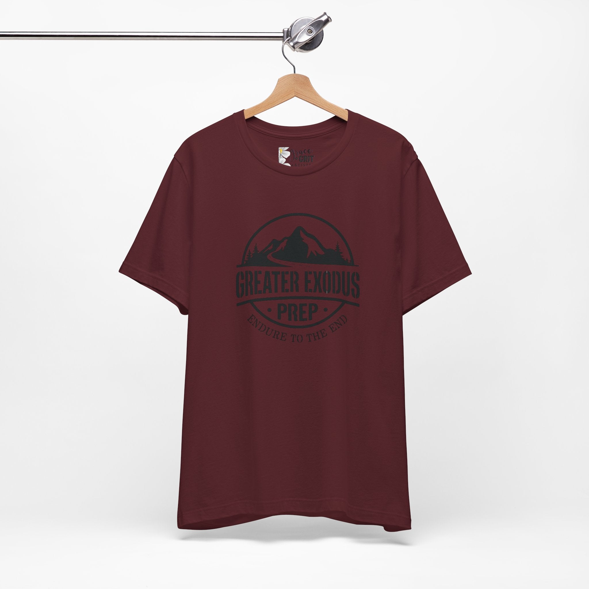 Greater Exodus Prep T-Shirt — Mountain Logo “Endure to the End” Adventure Tee