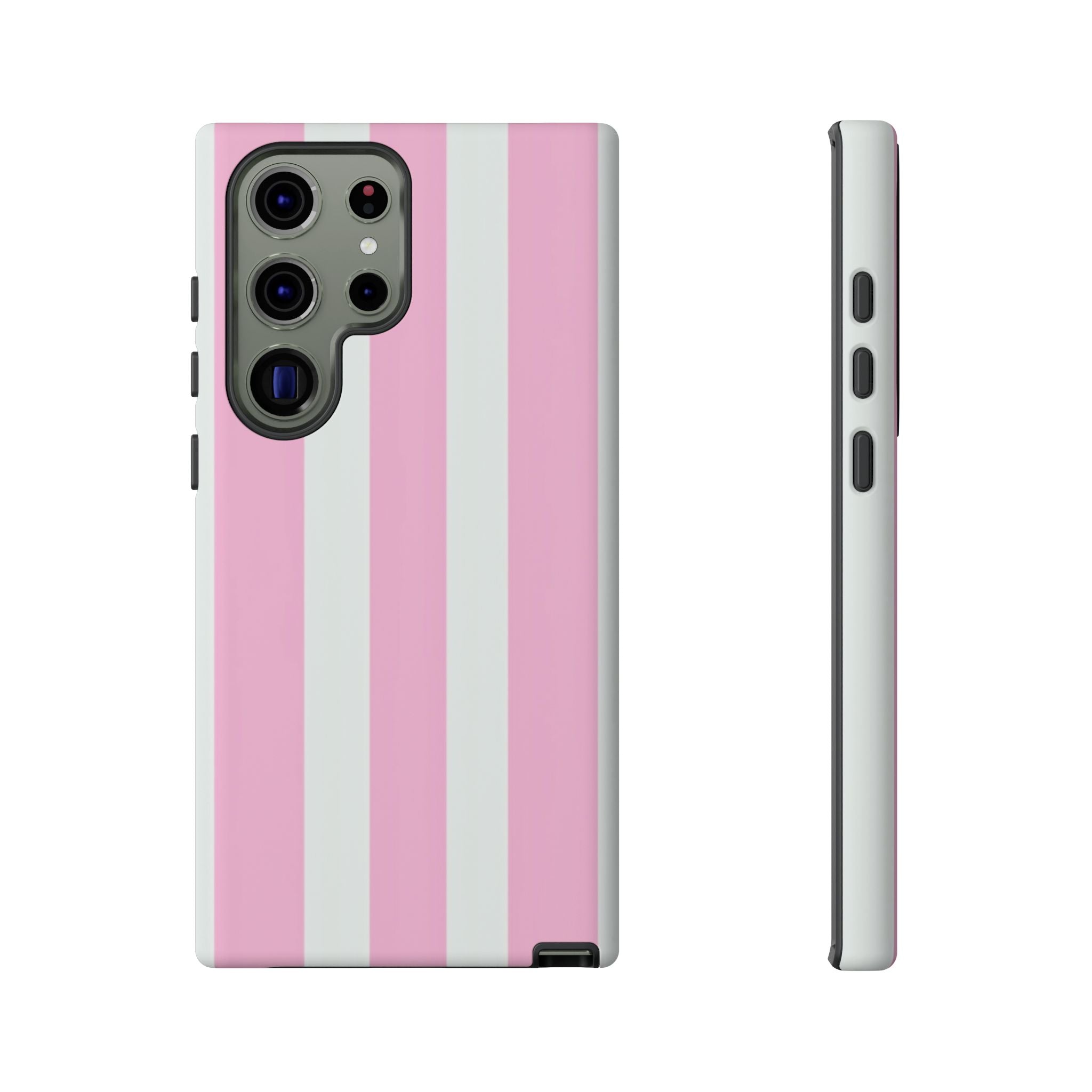 Pink & White Striped Tough Phone Case — Durable Protective Phone Cover