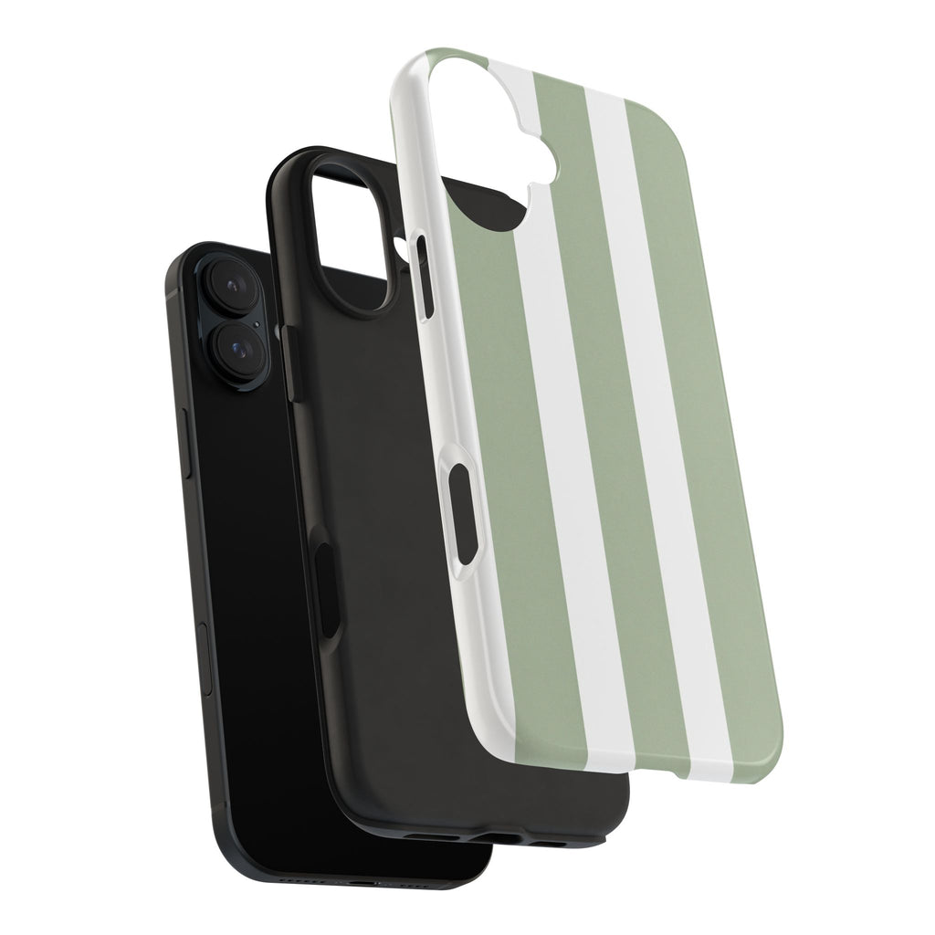 Sage & White Striped Tough Phone Case — Durable Protective Phone Cover