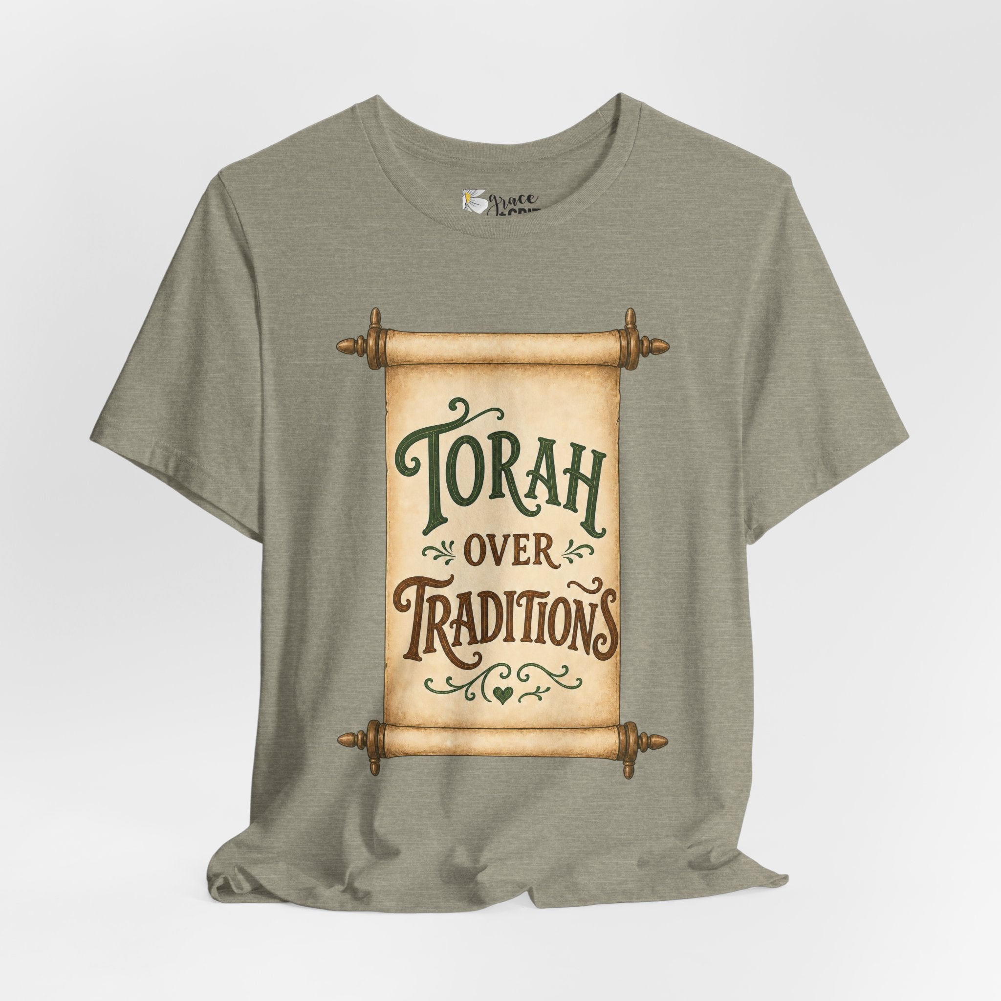 Torah Over Traditions Tee | Scroll Typography Jewish Faith Shirt