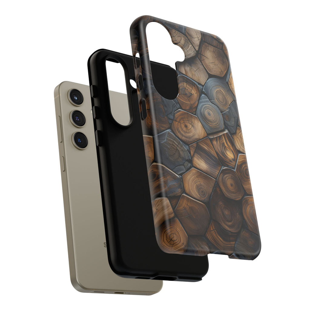 Wood Grain Hex Phone Case — Rustic Geometric iPhone Protection