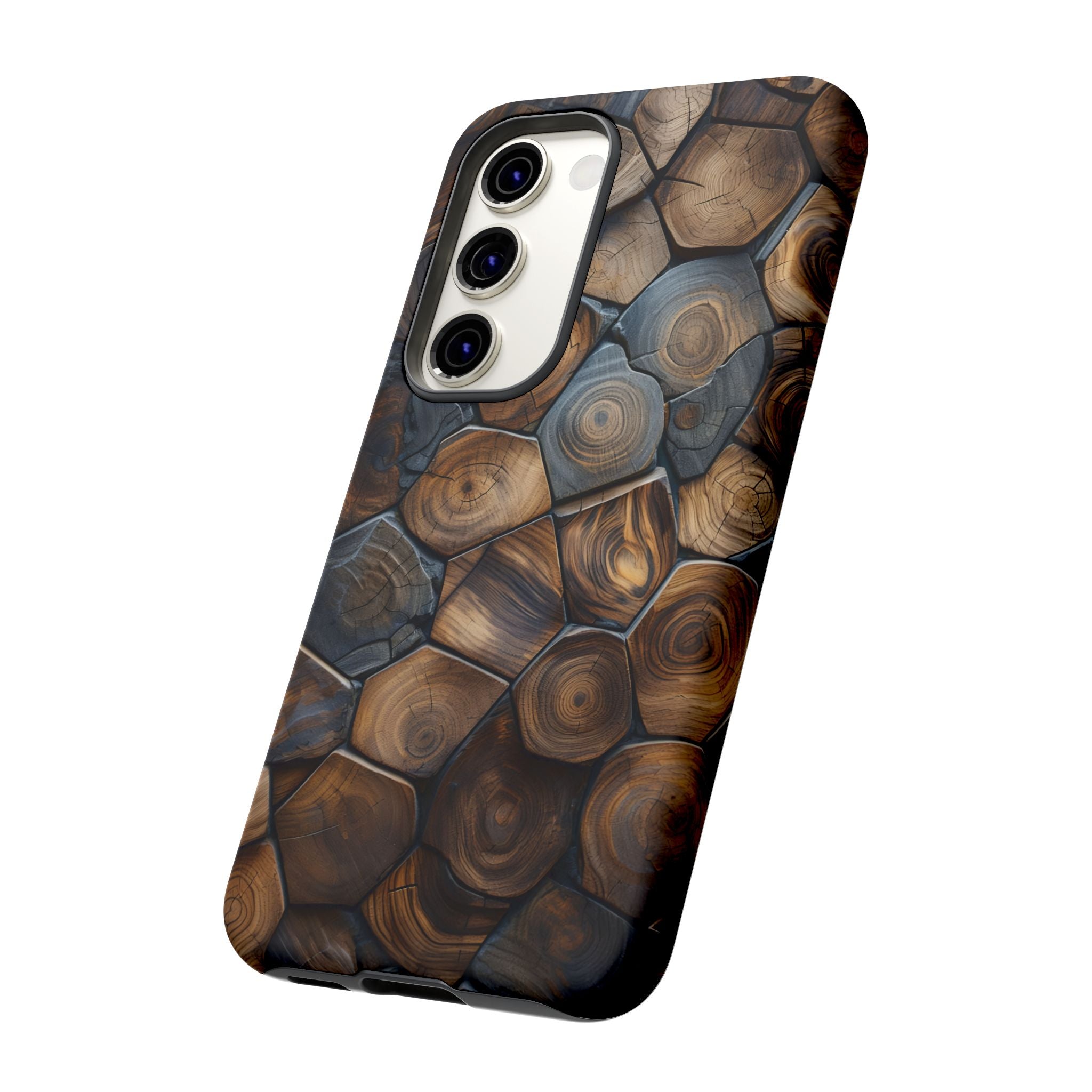 Wood Grain Hex Phone Case — Rustic Geometric iPhone Protection
