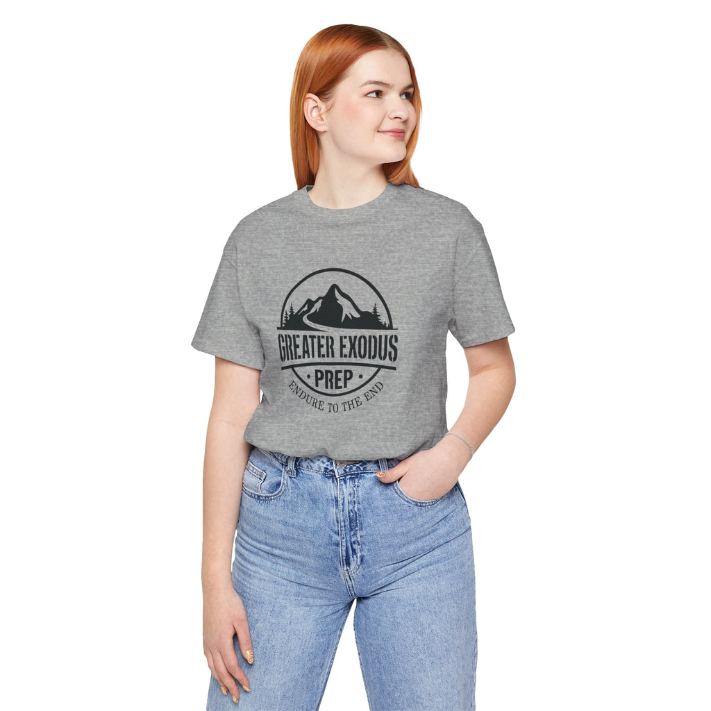 Greater Exodus Prep T-Shirt — Mountain Logo “Endure to the End” Adventure Tee