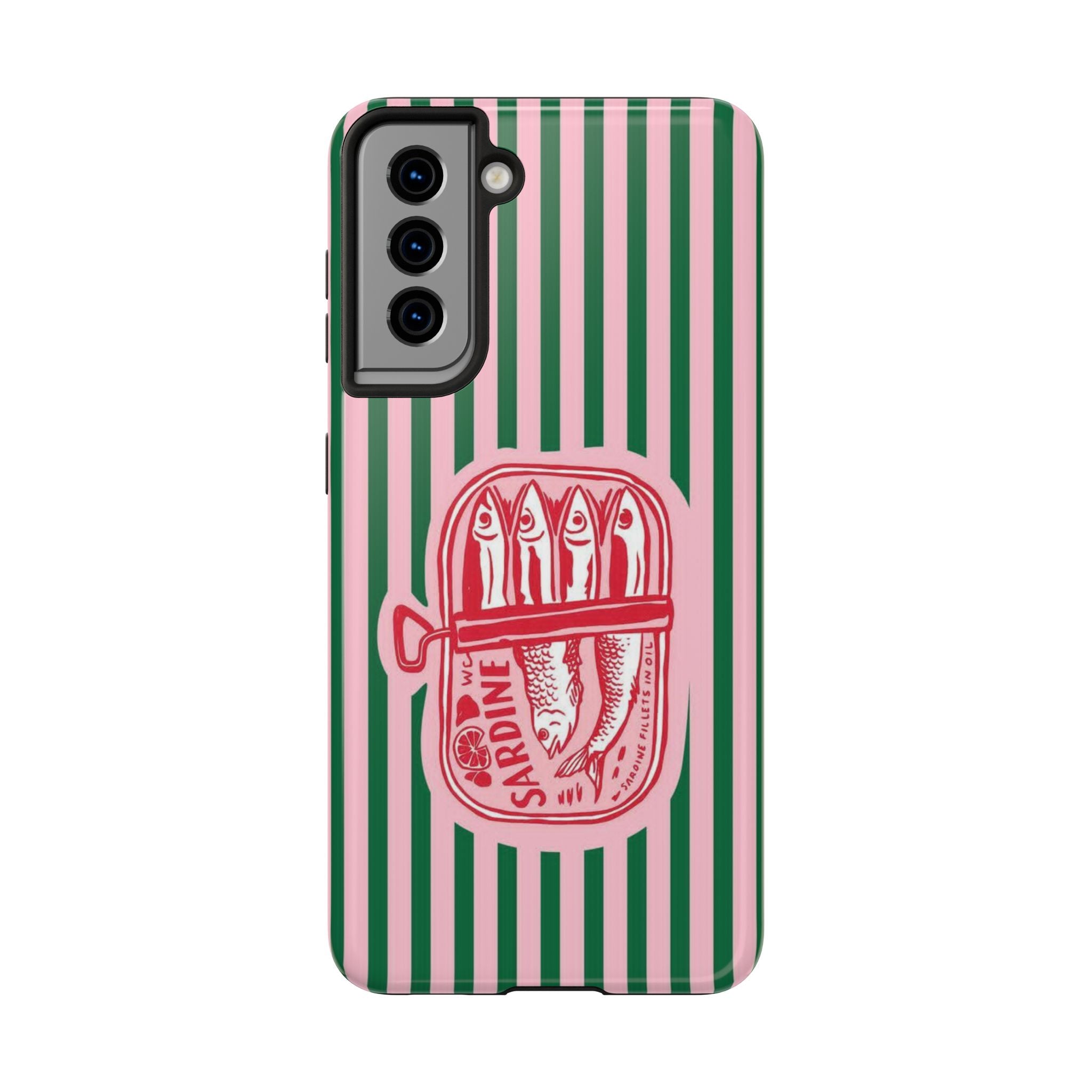 Sardine Stripes Tough Phone Case — Retro Pink & Green Protective Phone Cover
