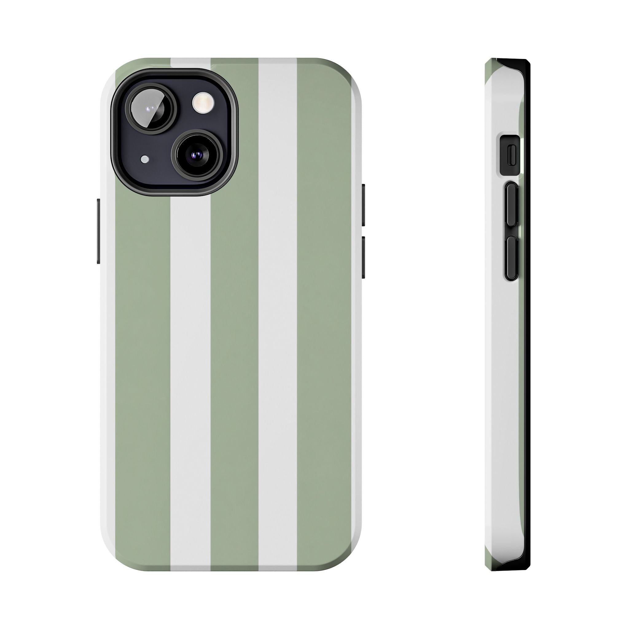 Sage & White Striped Tough Phone Case — Durable Protective Phone Cover