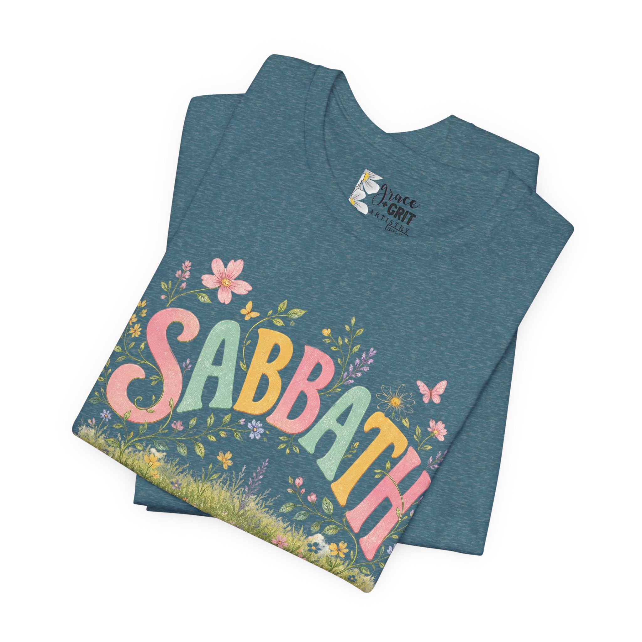 Sabbath Floral Script Tee | Pastel Flowers, Meadow Illustration