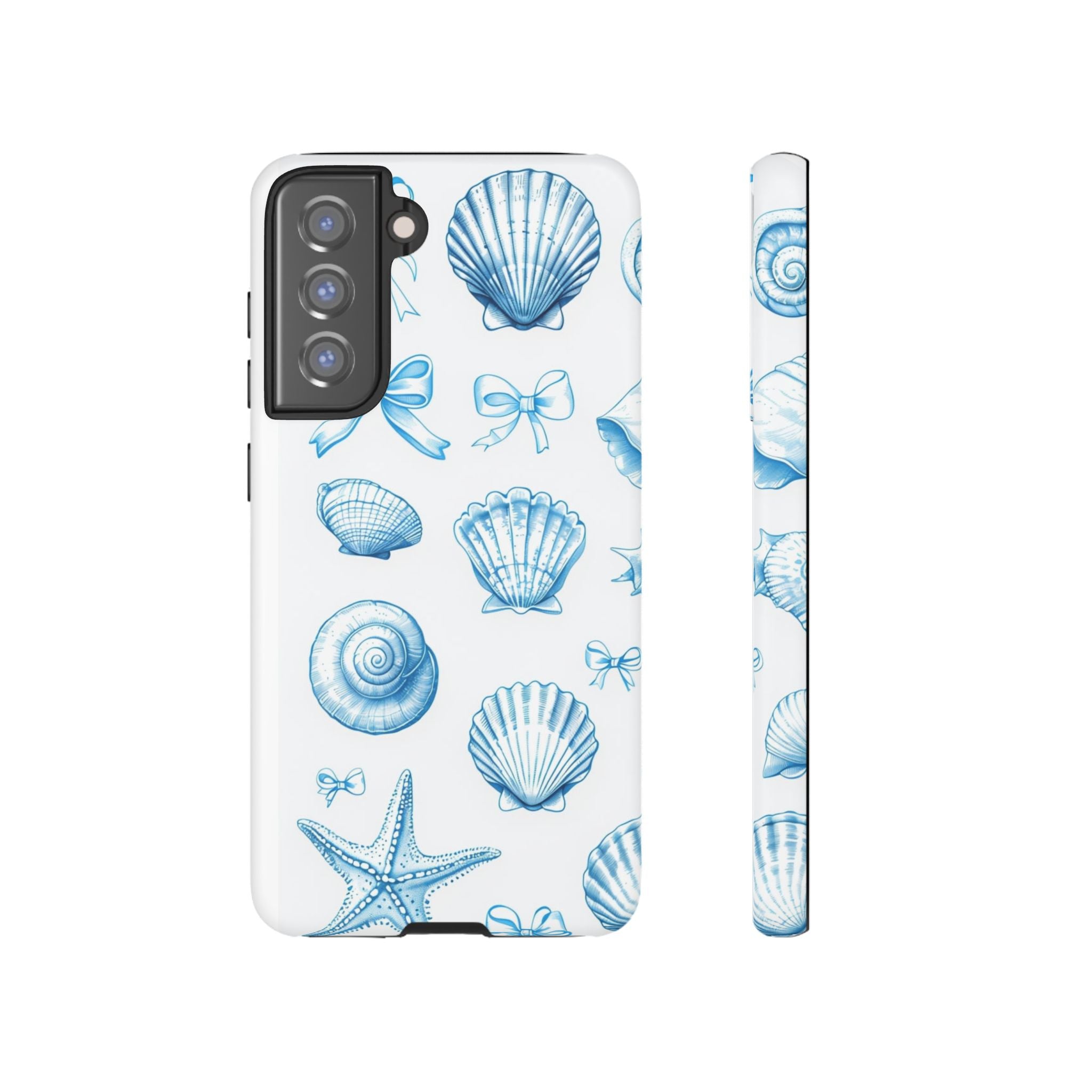 Seaside Shells Phone Case — Blue Nautical Shell & Starfish Pattern