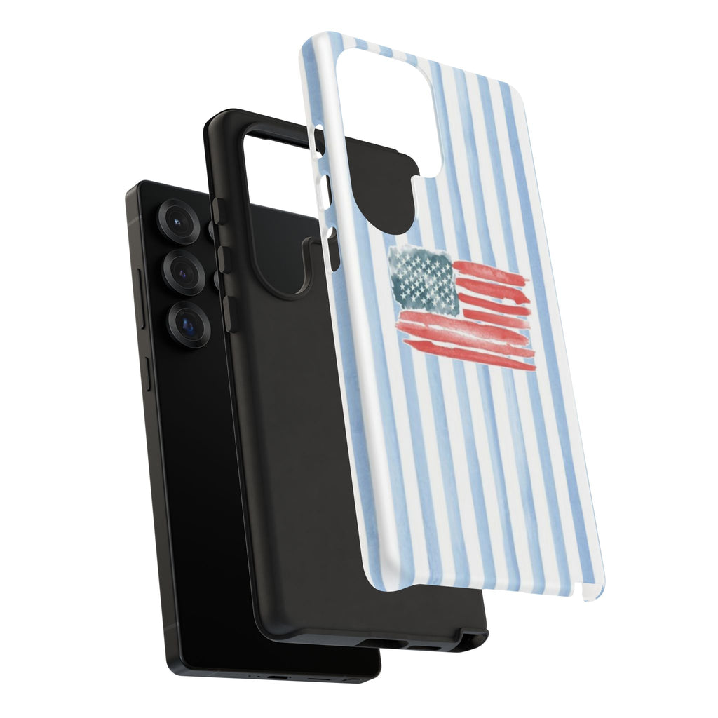 American Flag Watercolor Phone Case - Blue Stripe Tough Case