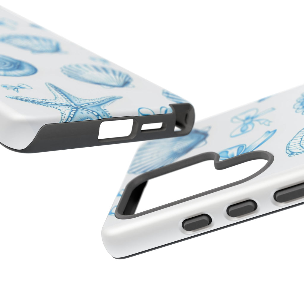 Seaside Shells Phone Case — Blue Nautical Shell & Starfish Pattern