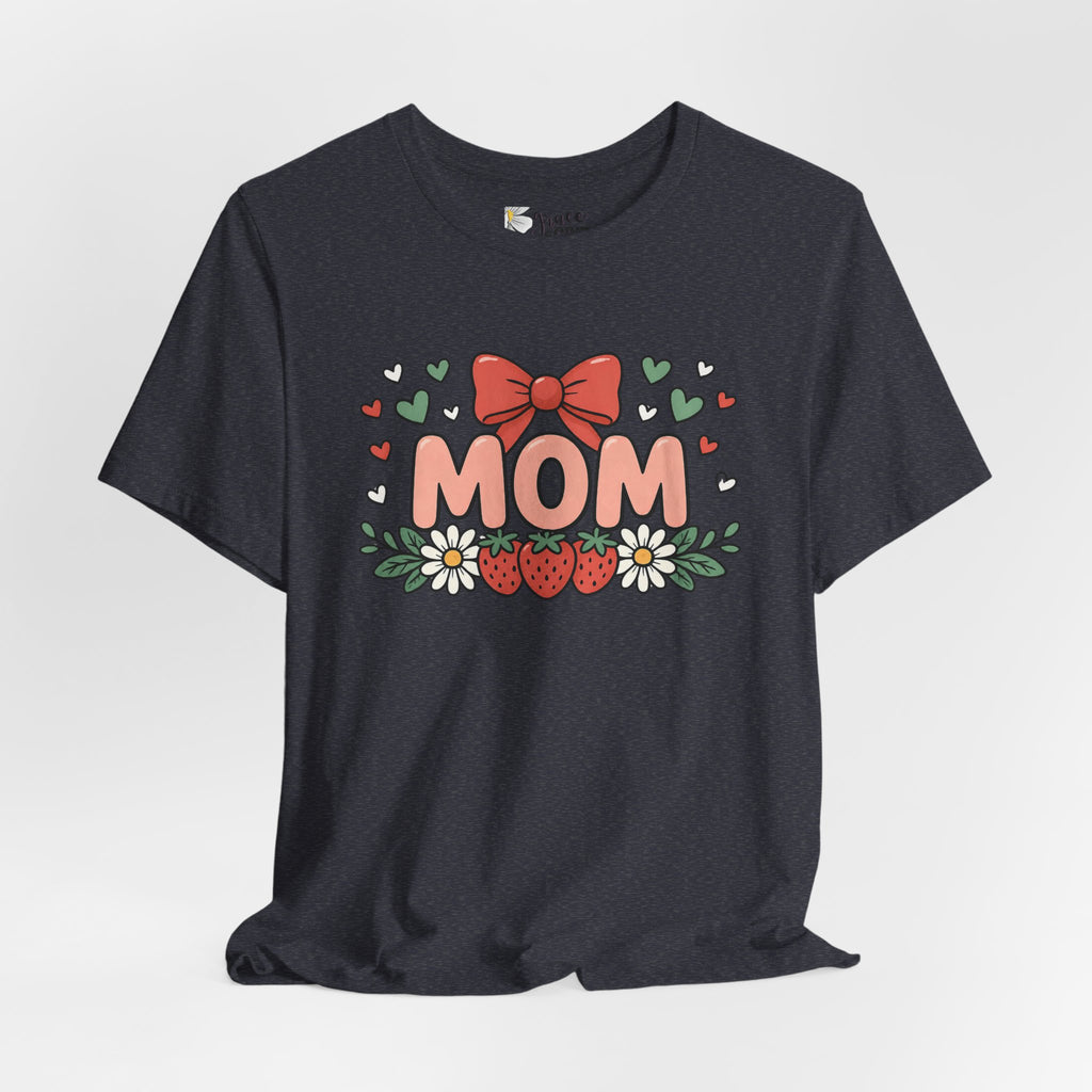 Mom Floral Bow T‑Shirt — Cute Strawberry & Daisy Mother's Day Tee