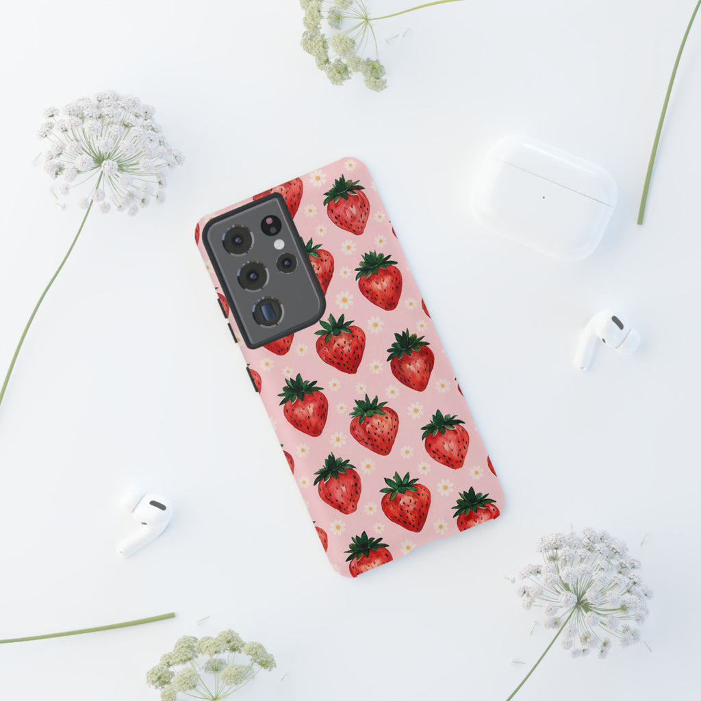 Strawberry Pattern Tough Case — Cute Pink Fruit Phone Case