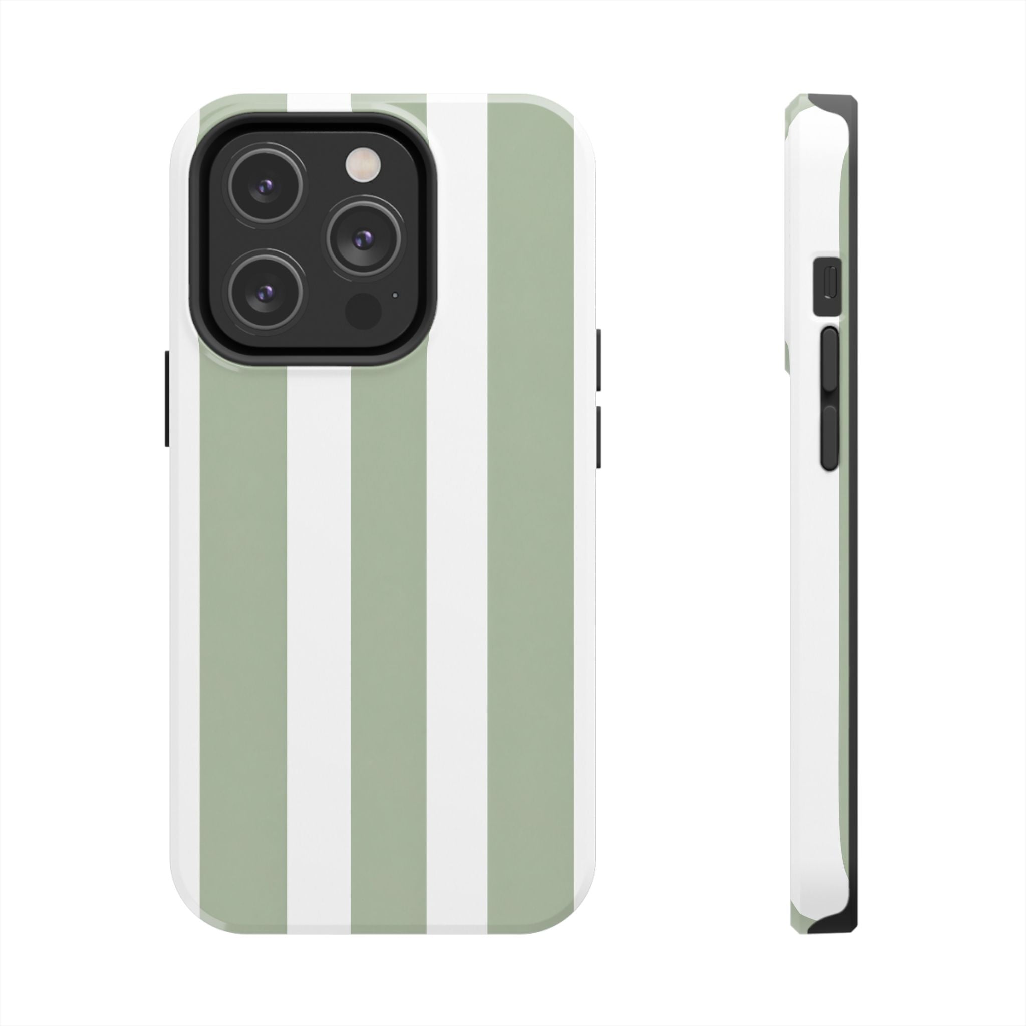 Sage & White Striped Tough Phone Case — Durable Protective Phone Cover